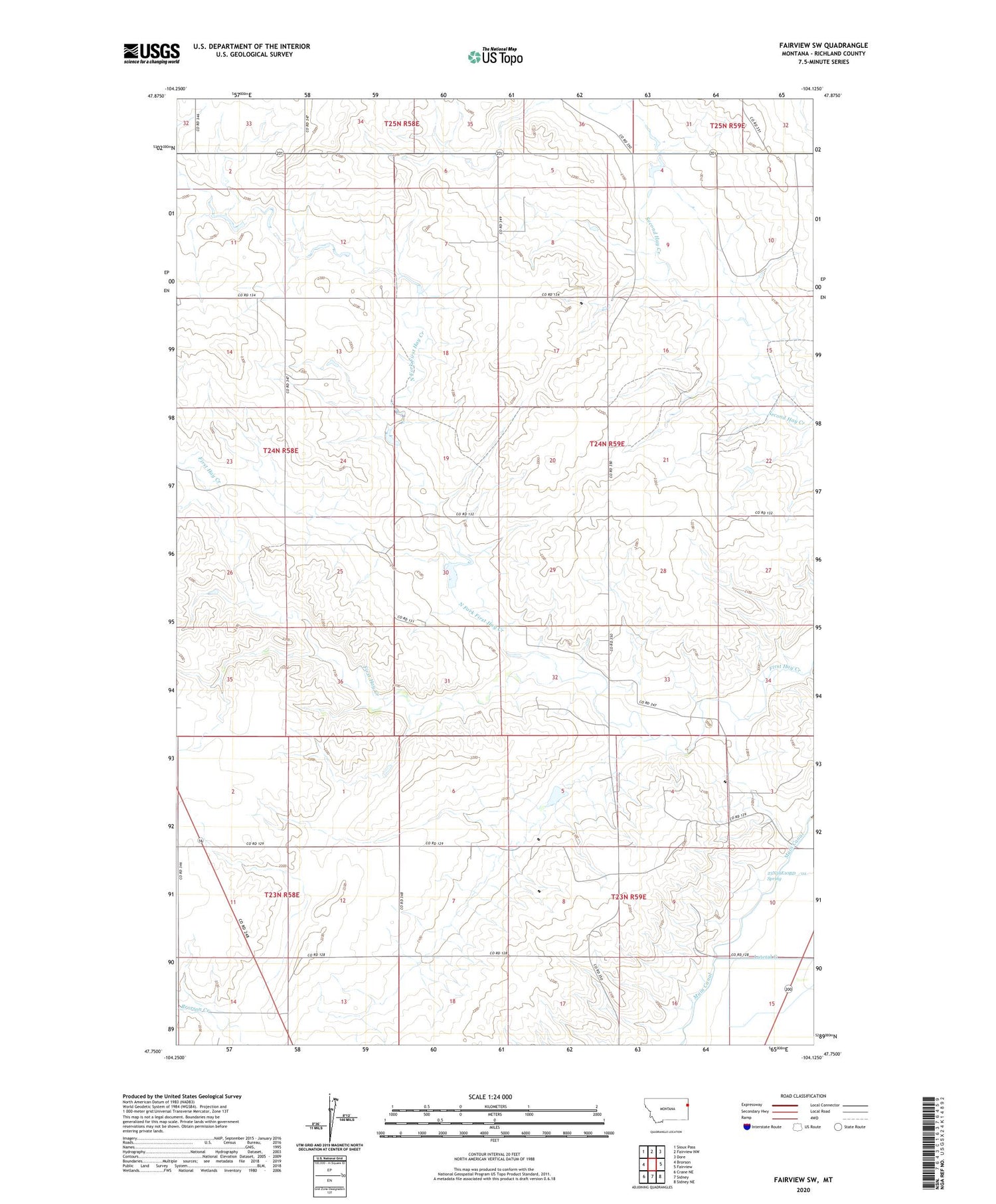Fairview SW Montana US Topo Map Image