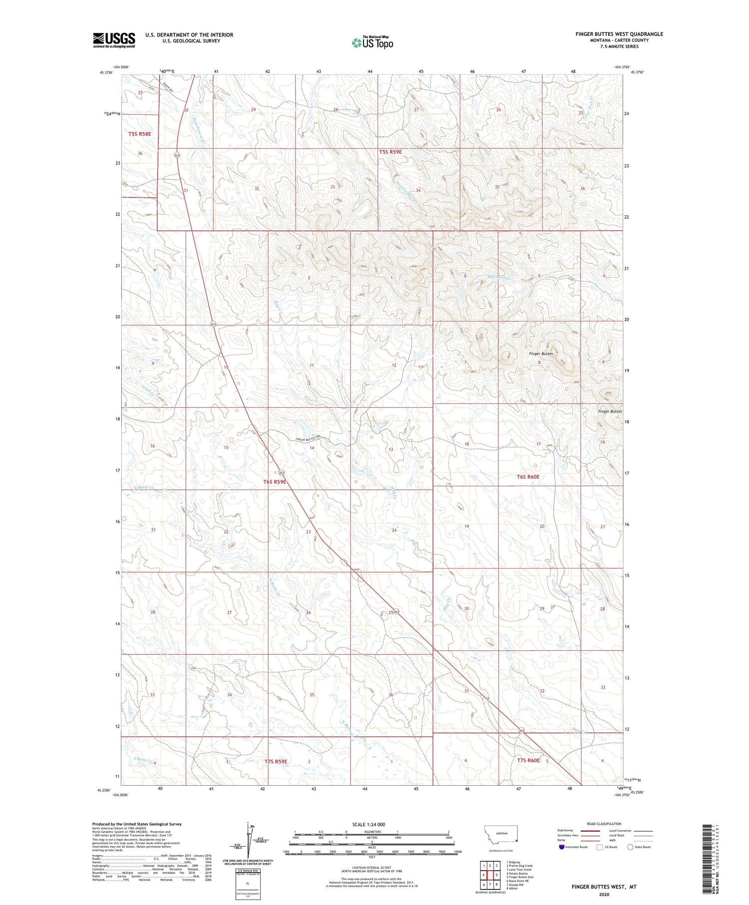 Finger Buttes West Montana US Topo Map Image