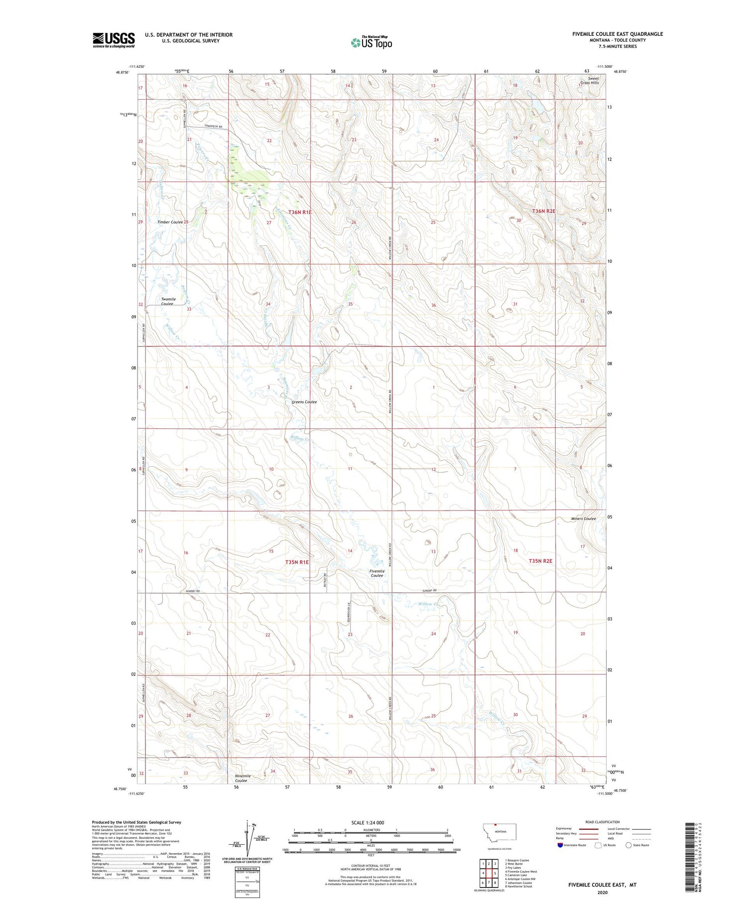 Fivemile Coulee East Montana US Topo Map Image