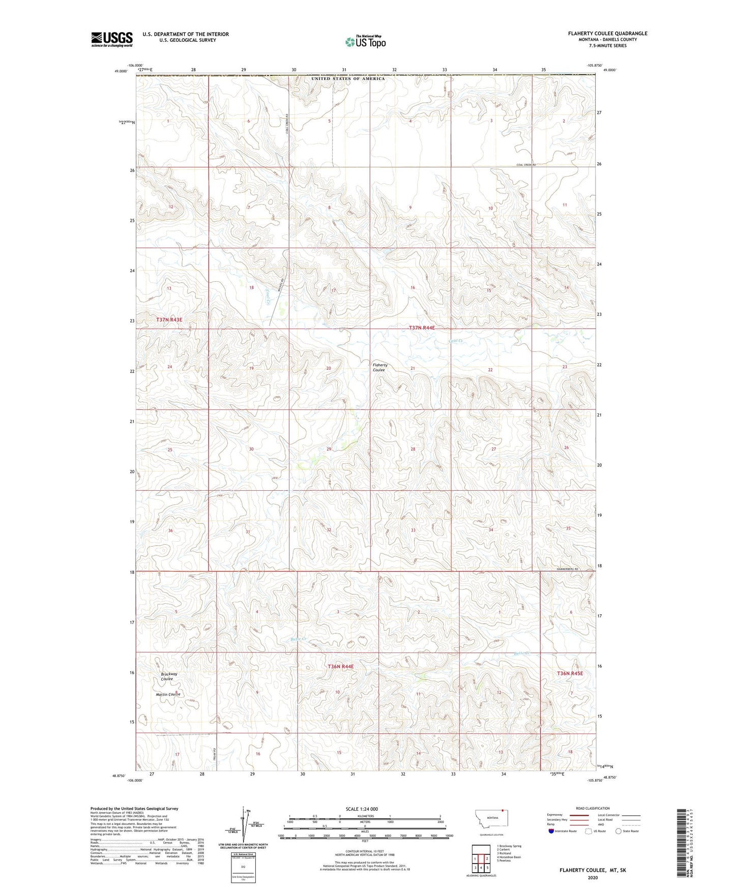Flaherty Coulee Montana US Topo Map Image