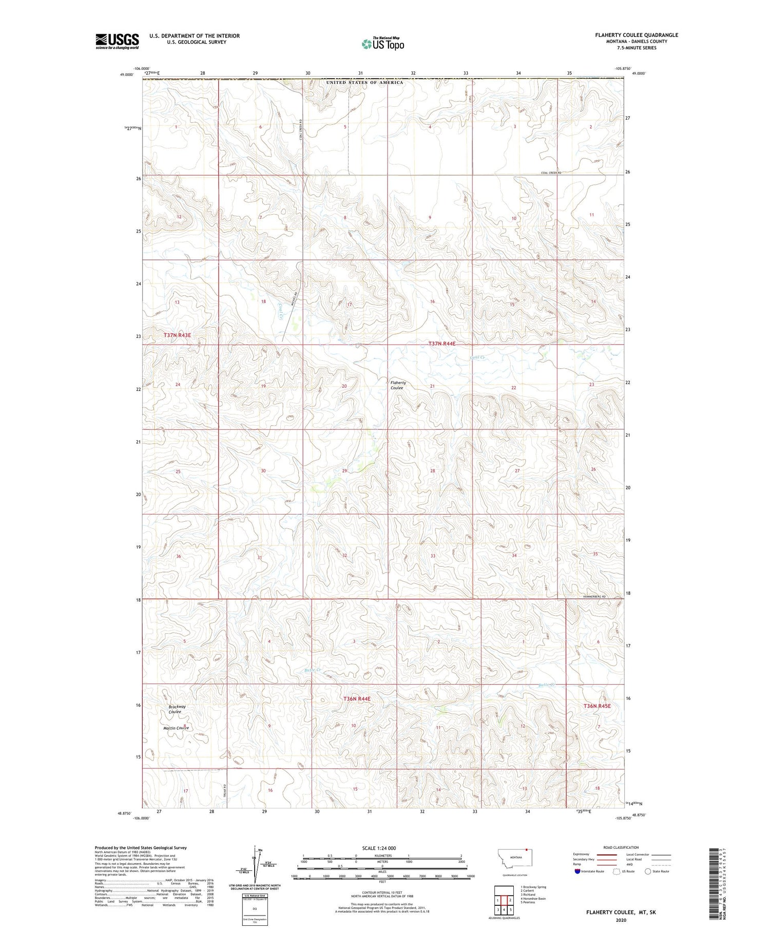 Flaherty Coulee Montana US Topo Map Image