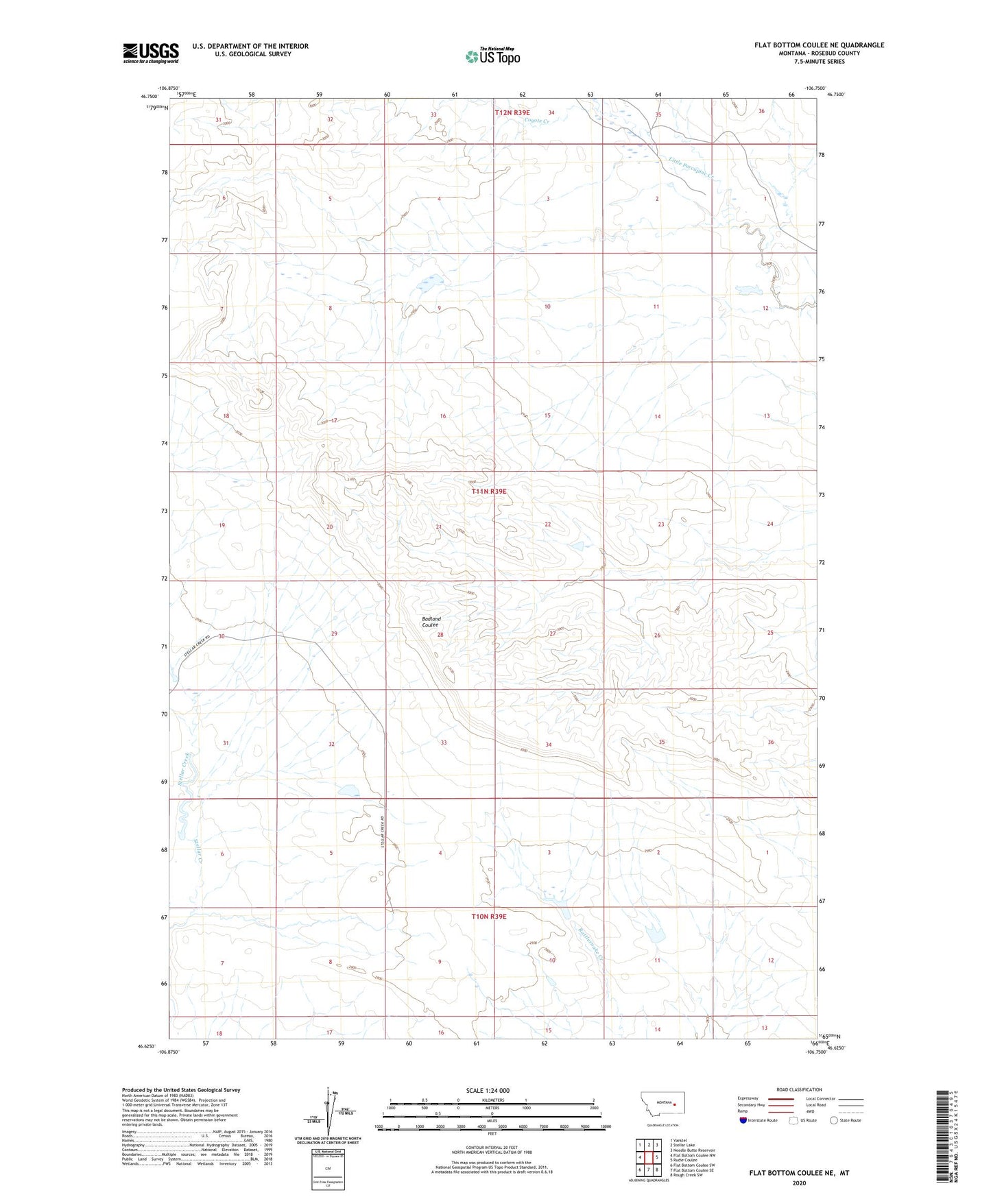 Flat Bottom Coulee NE Montana US Topo Map Image