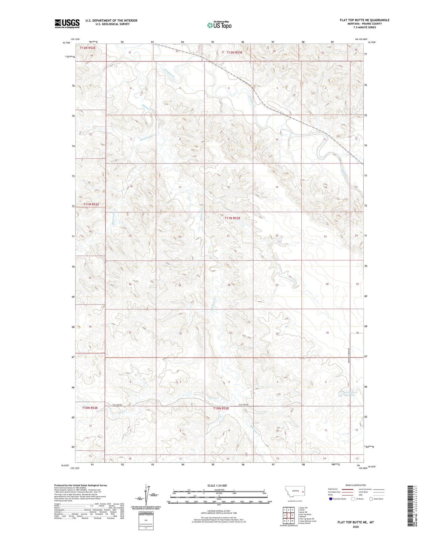 Flat Top Butte NE Montana US Topo Map Image