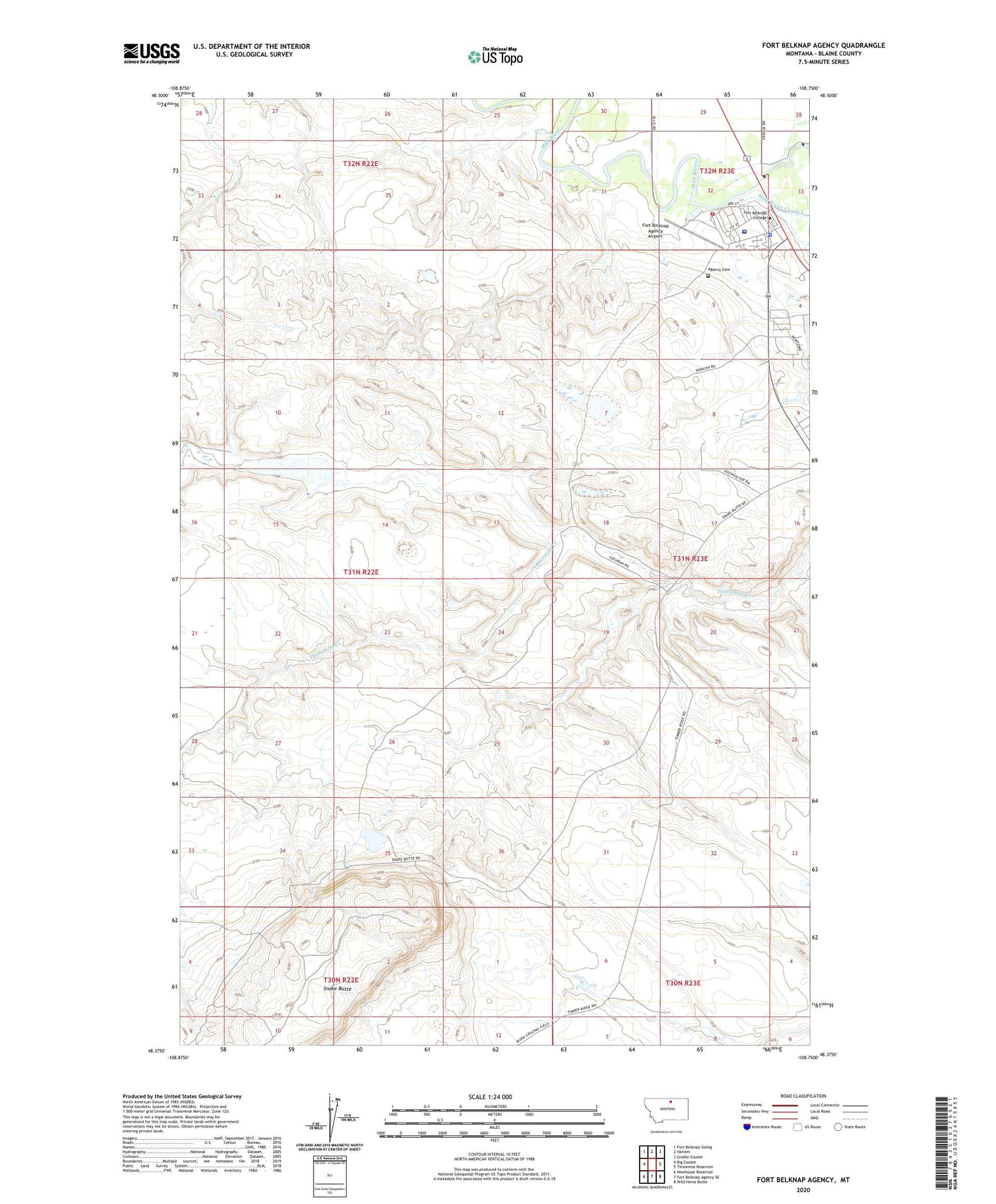 Fort Belknap Agency Montana US Topo Map Image