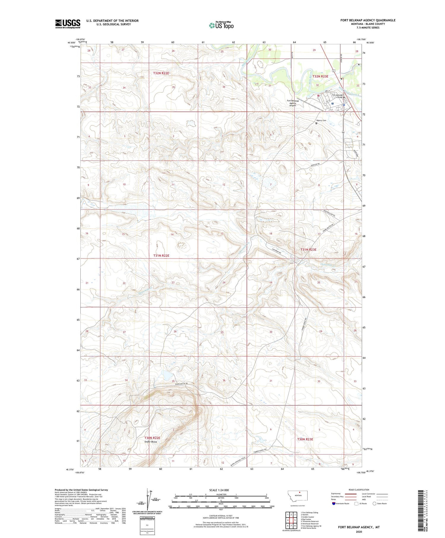 Fort Belknap Agency Montana US Topo Map Image