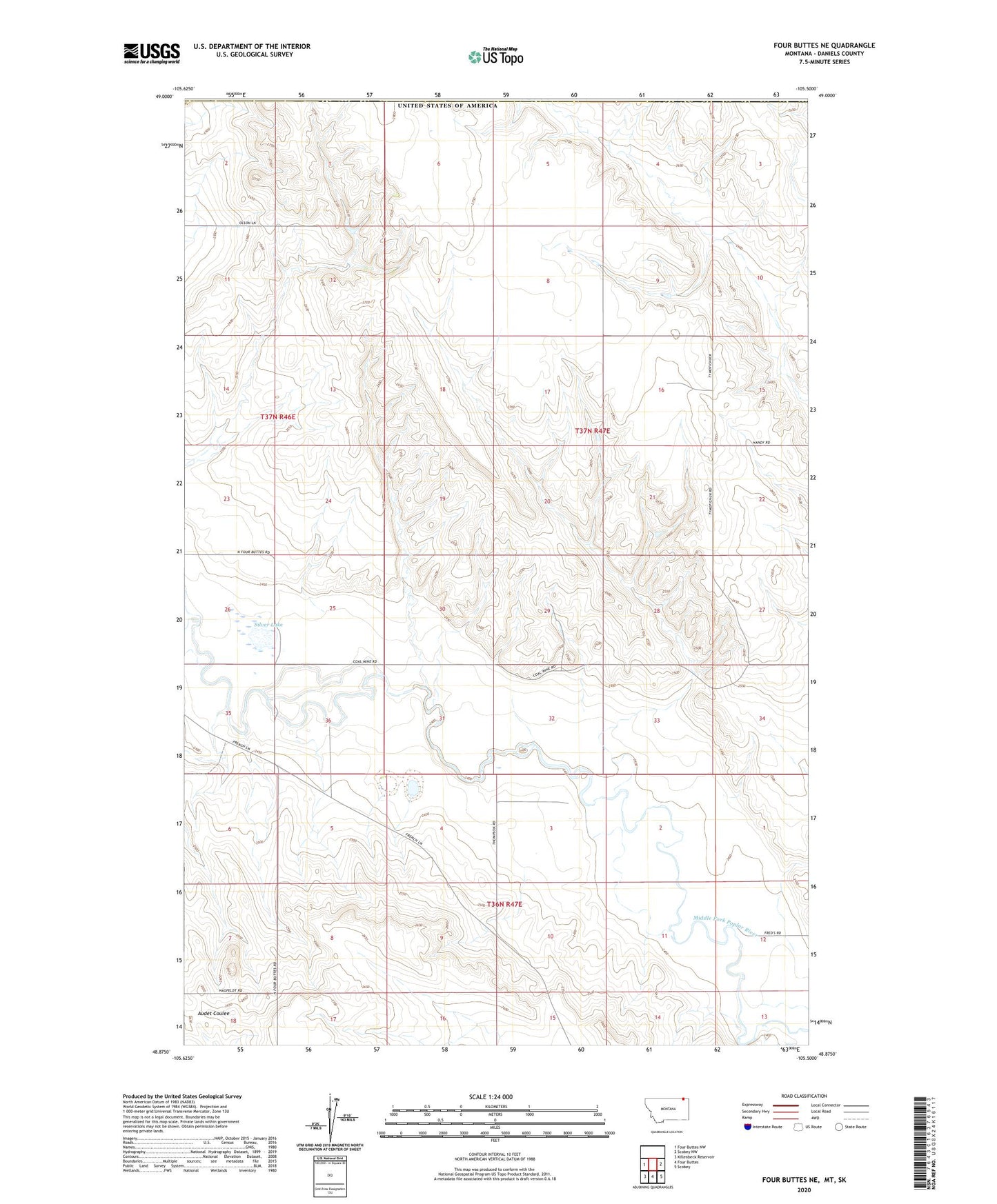 Four Buttes NE Montana US Topo Map Image