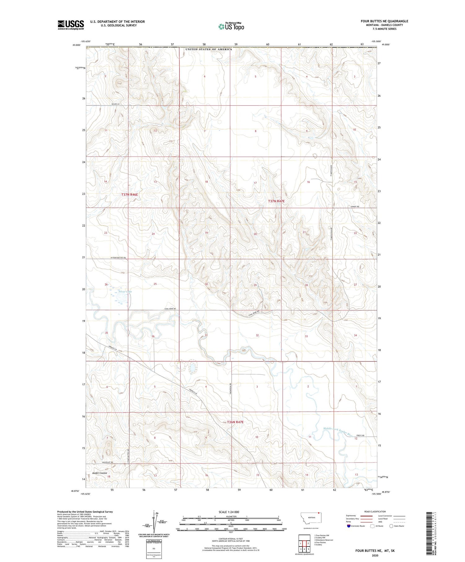 Four Buttes NE Montana US Topo Map Image