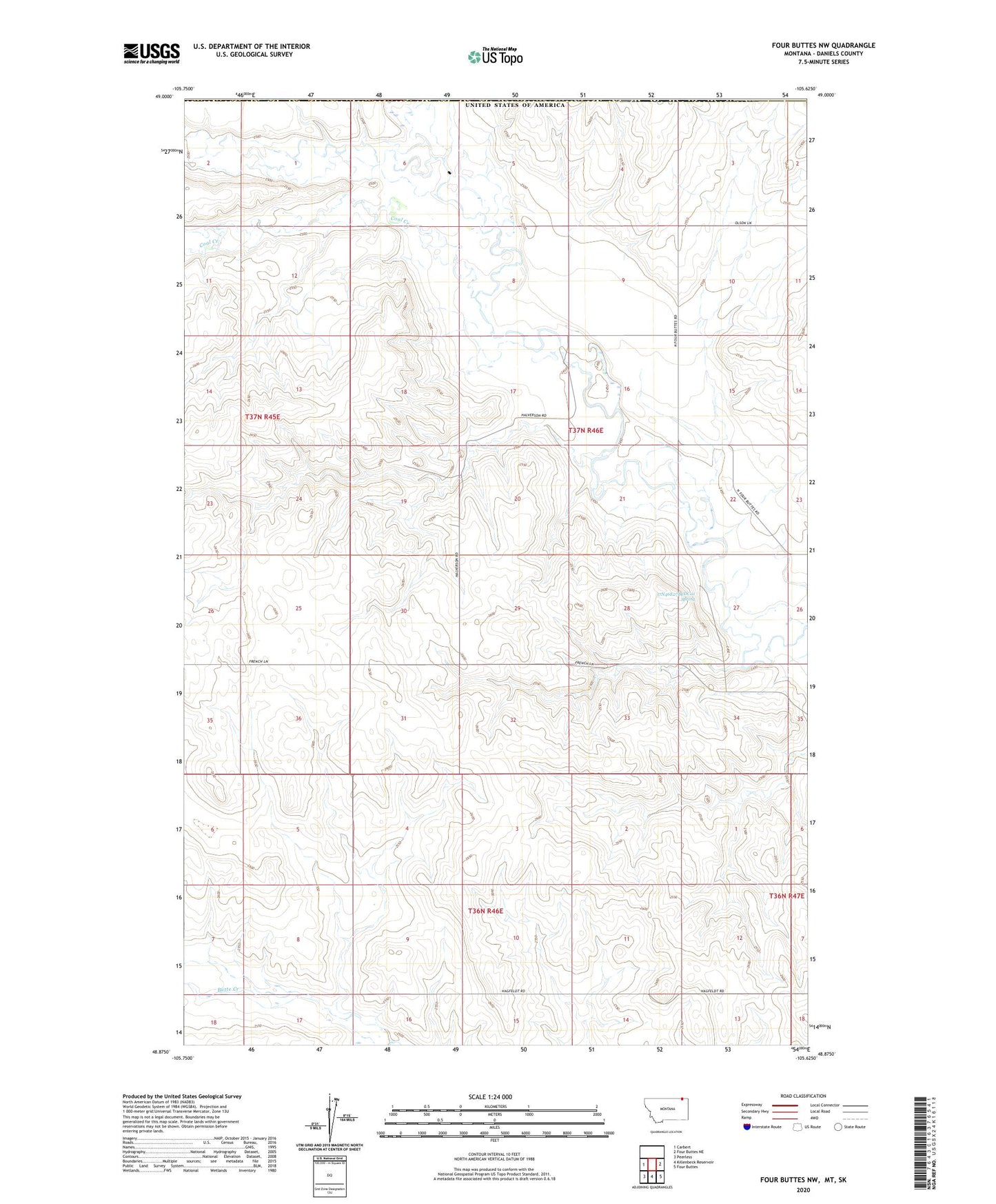 Four Buttes NW Montana US Topo Map Image