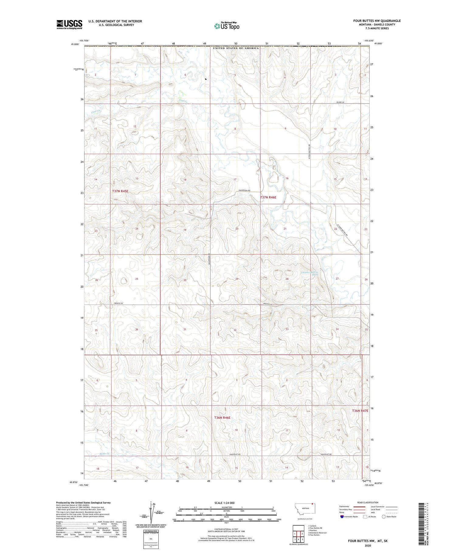Four Buttes NW Montana US Topo Map Image