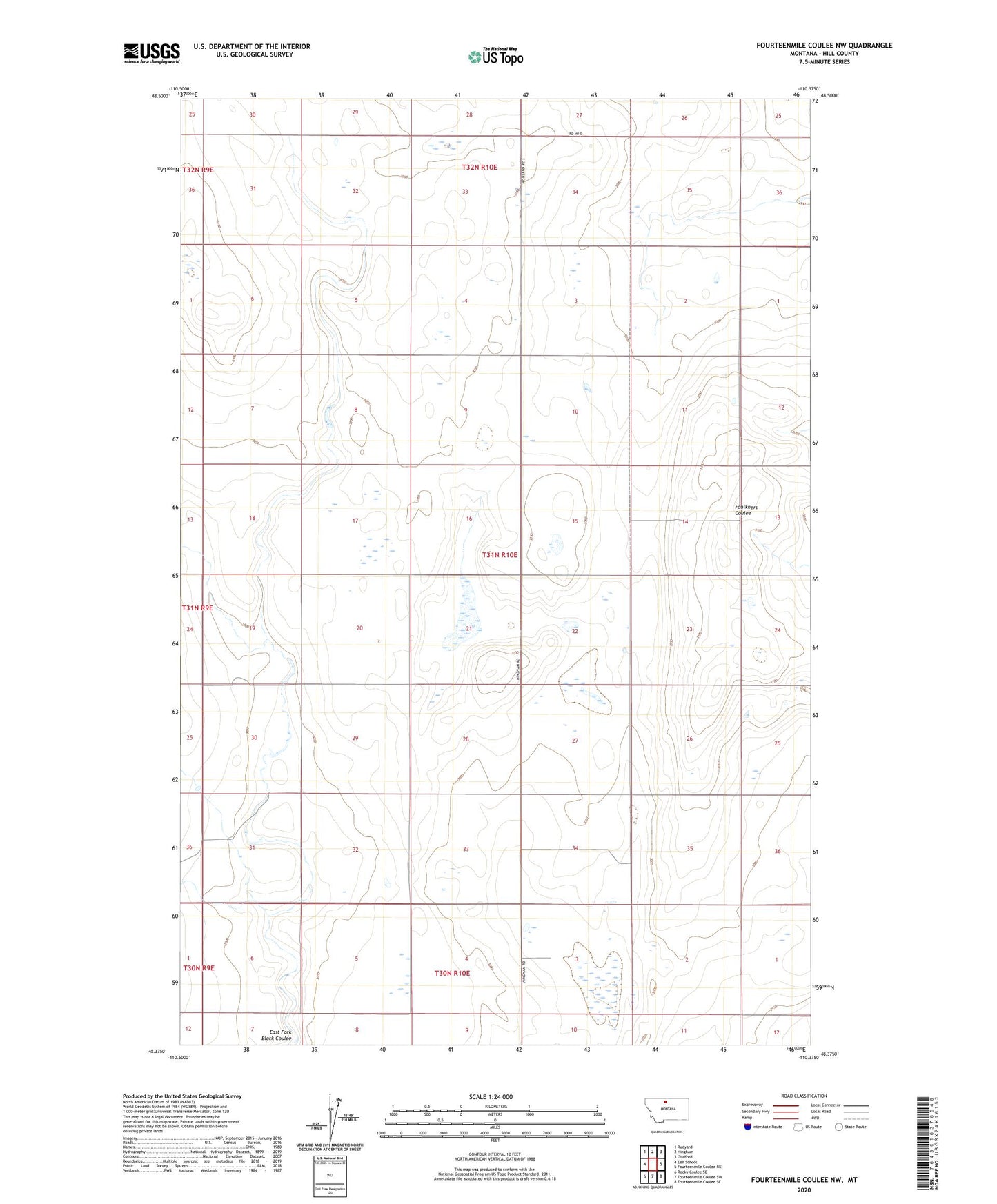 Fourteenmile Coulee NW Montana US Topo Map Image
