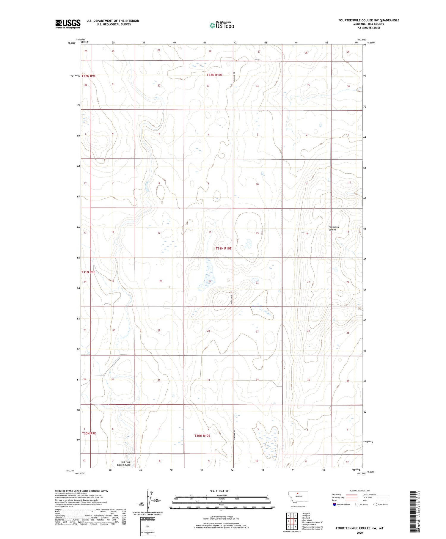 Fourteenmile Coulee NW Montana US Topo Map Image