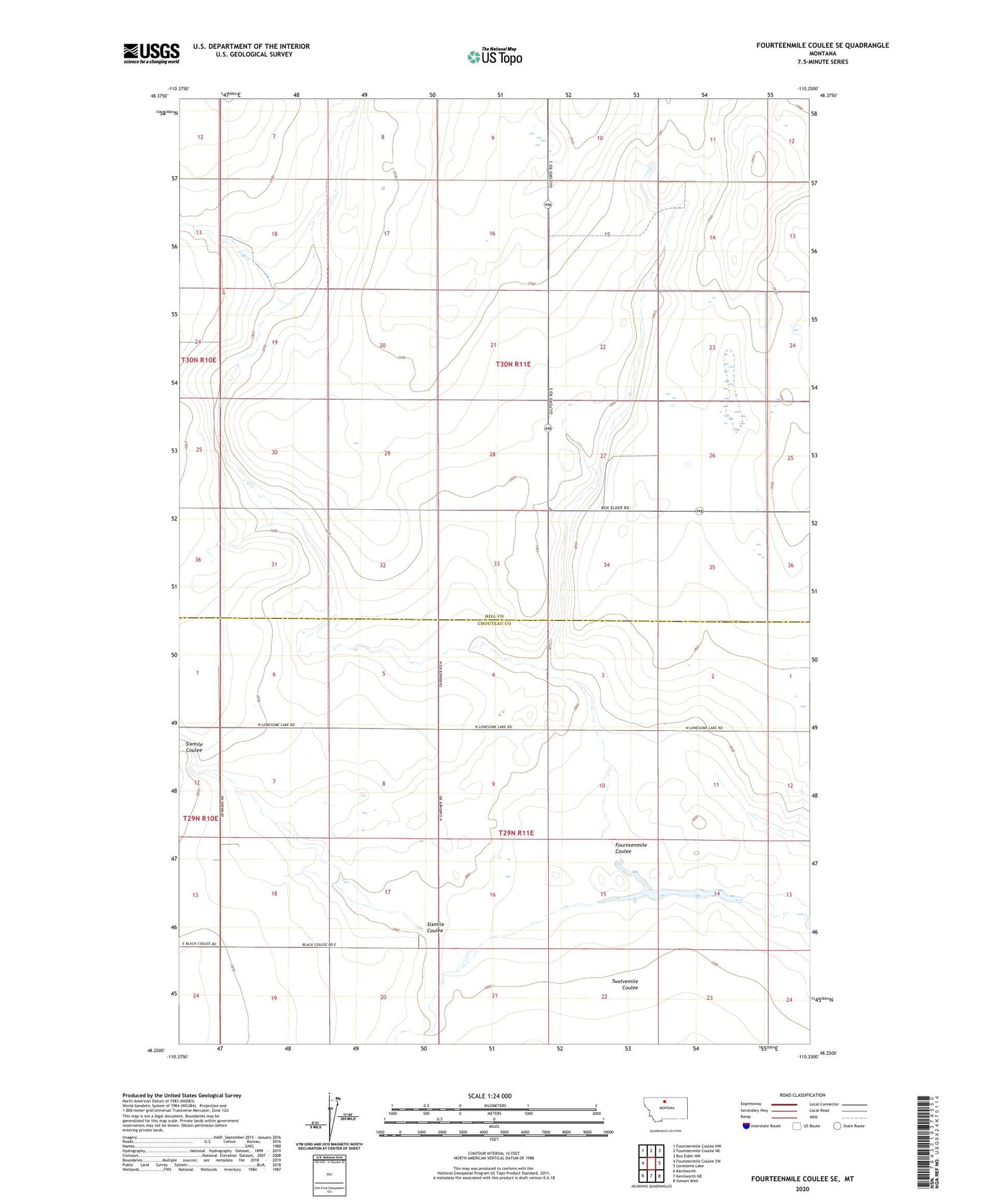 Fourteenmile Coulee SE Montana US Topo Map Image