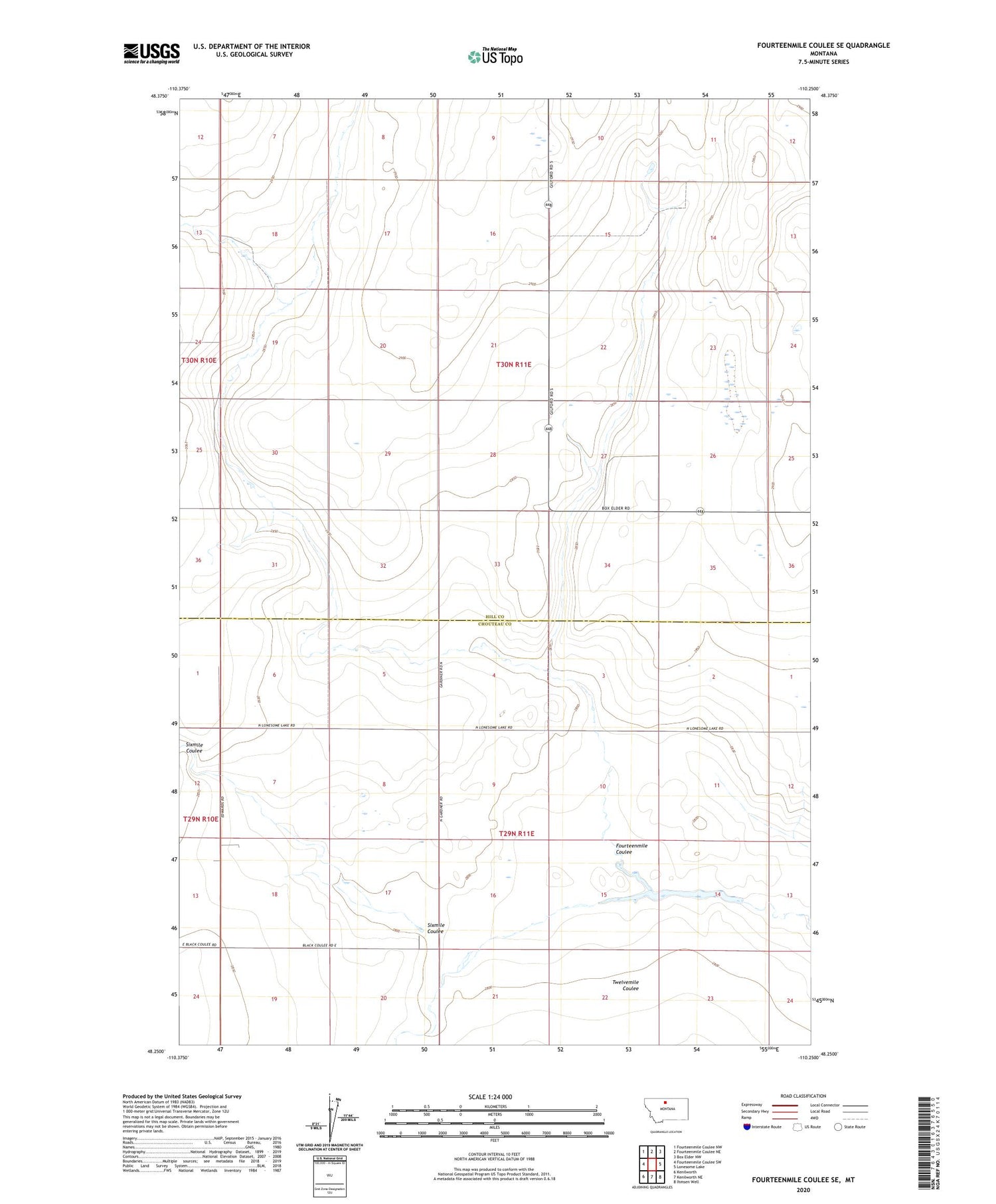 Fourteenmile Coulee SE Montana US Topo Map Image