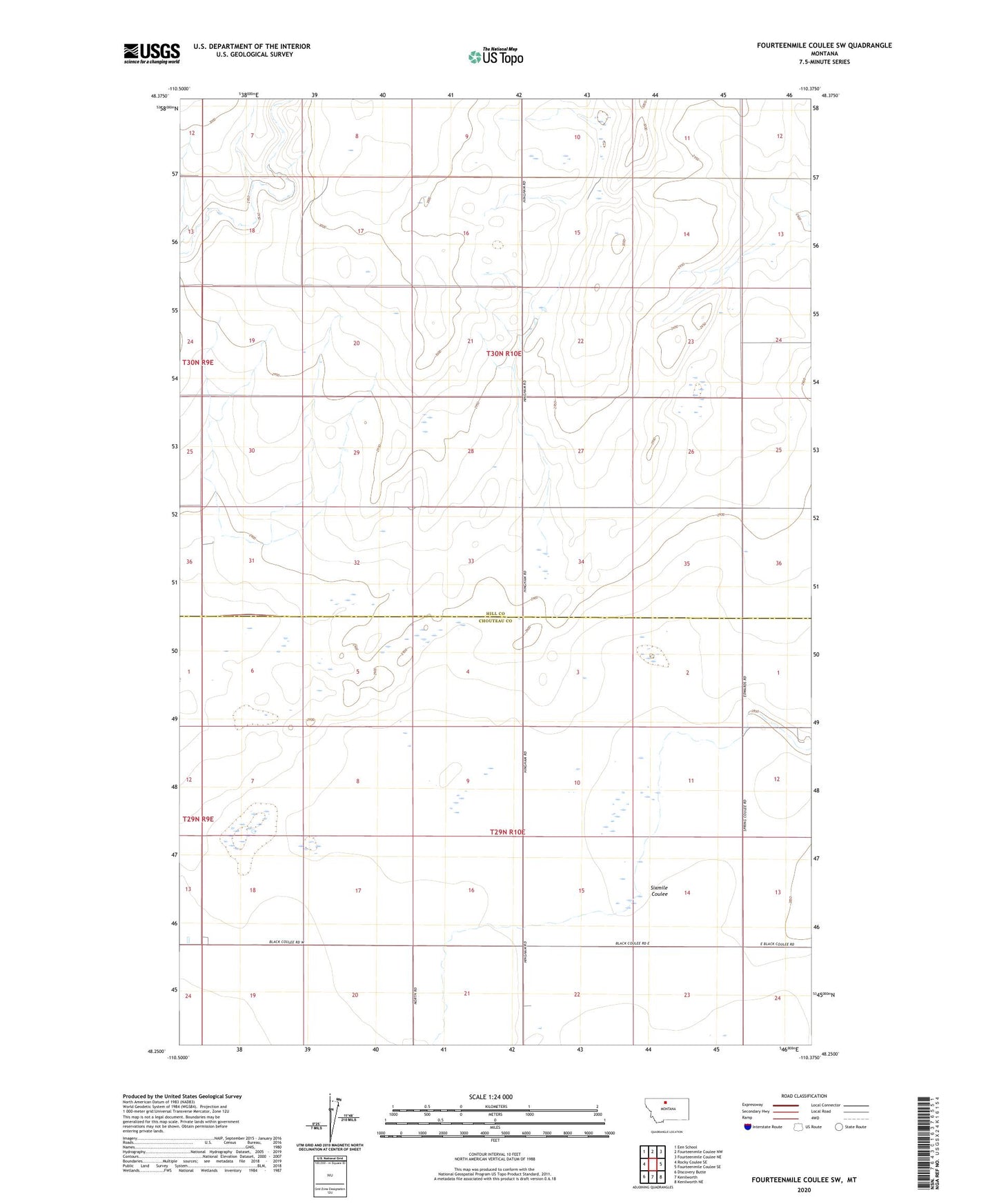 Fourteenmile Coulee SW Montana US Topo Map Image