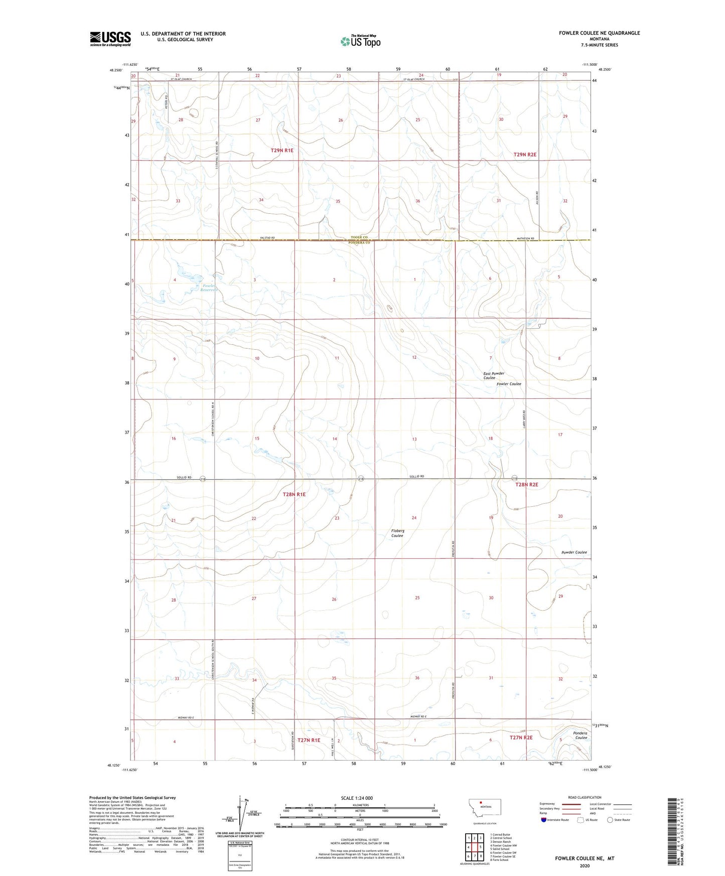Fowler Coulee NE Montana US Topo Map Image