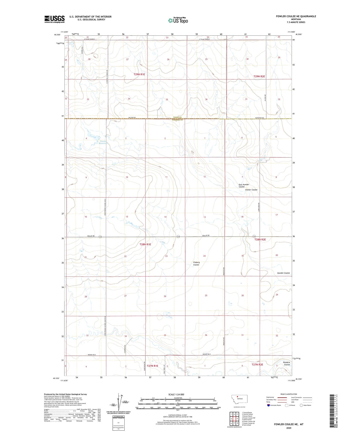 Fowler Coulee NE Montana US Topo Map Image
