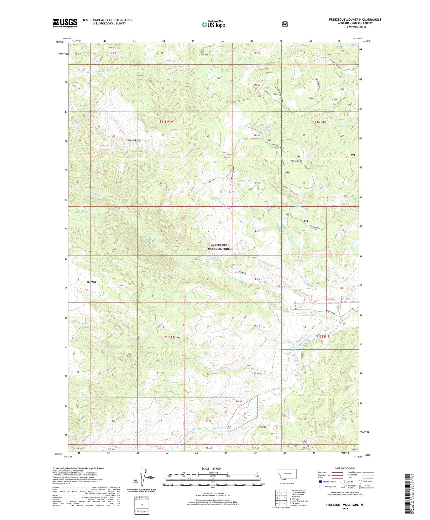 Freezeout Mountain Montana US Topo Map Image