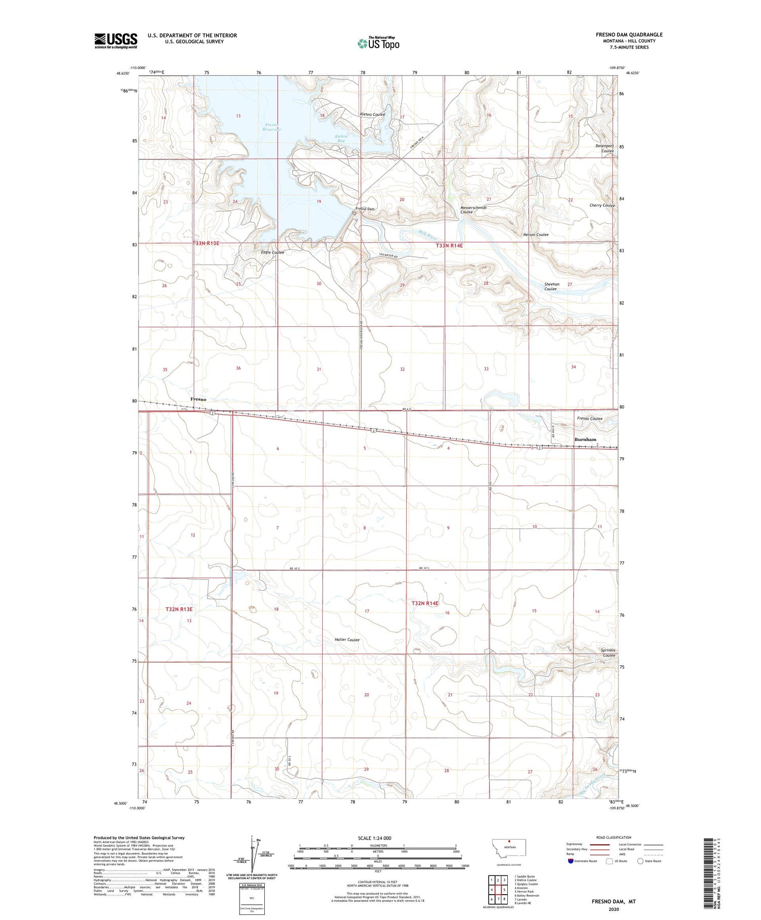 Fresno Dam Montana US Topo Map Image