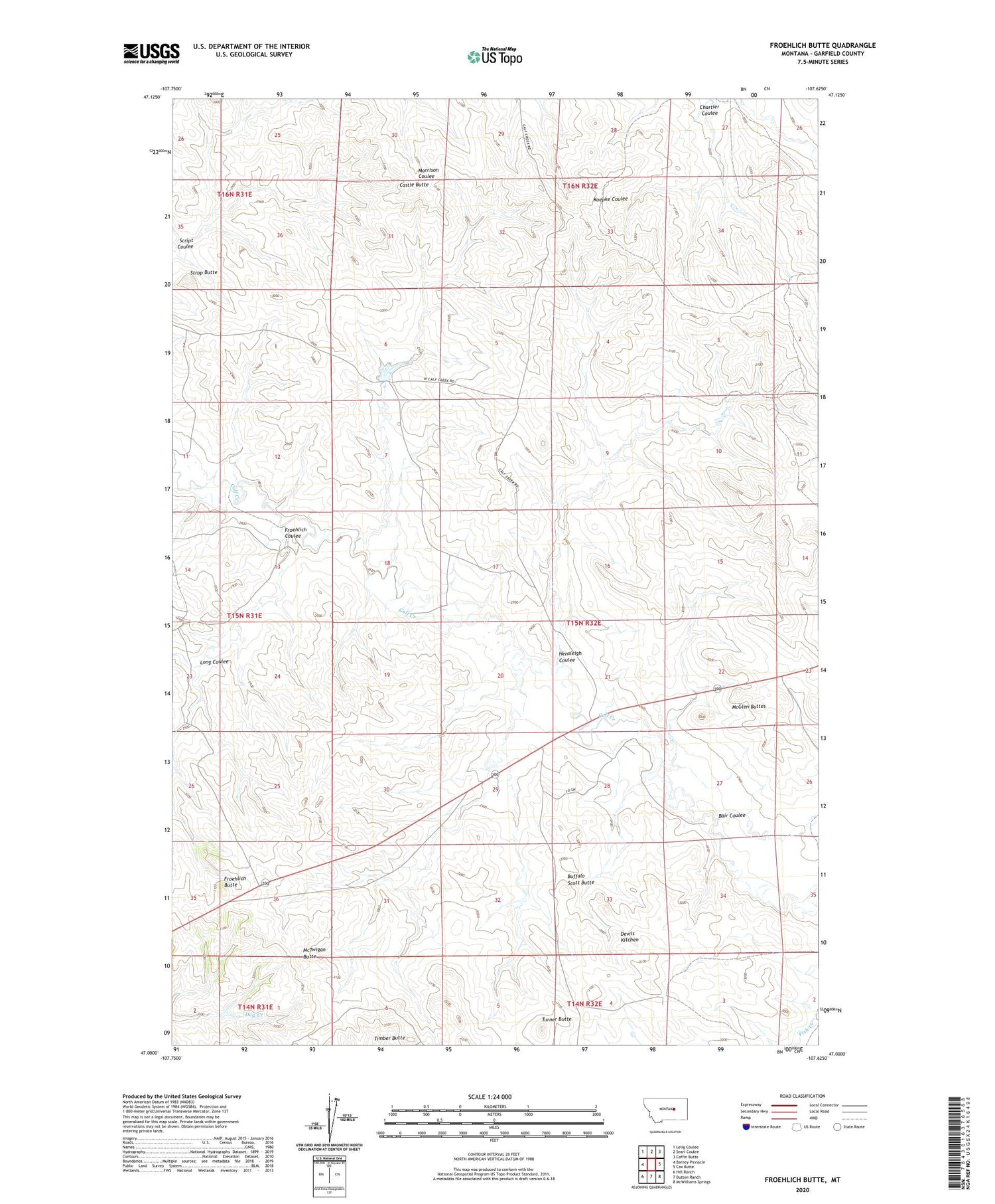 Froehlich Butte Montana US Topo Map Image