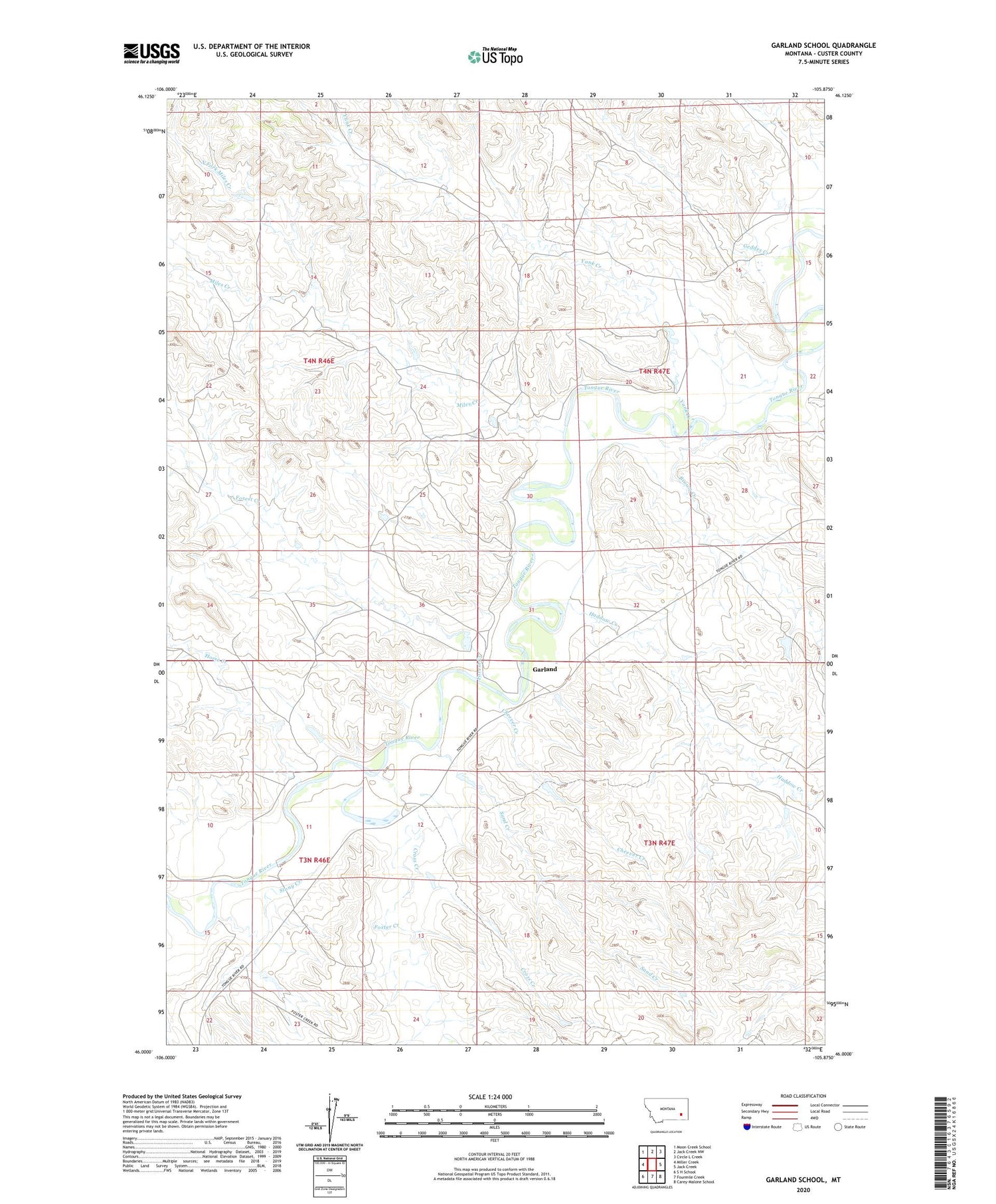 Garland School Montana US Topo Map Image