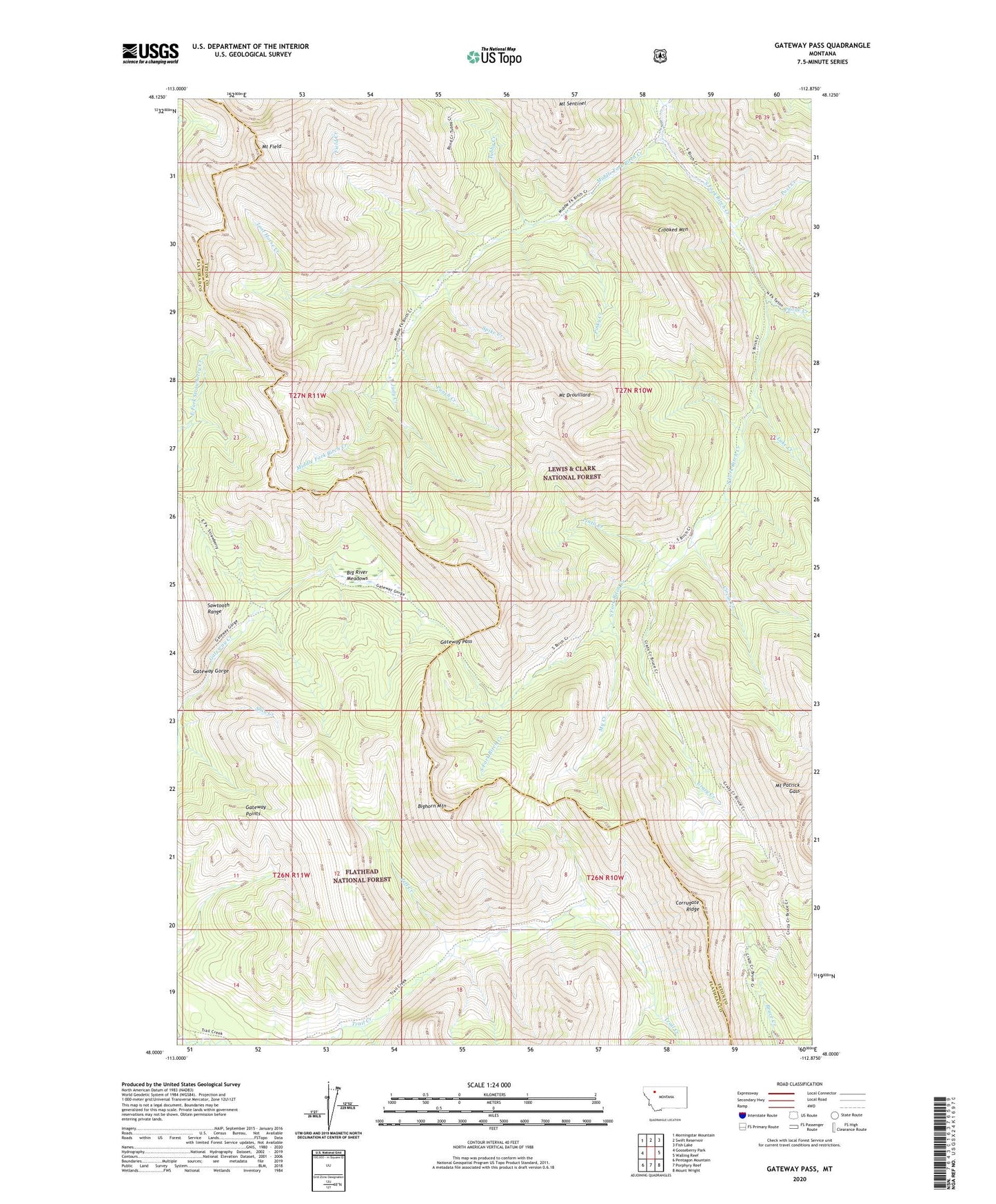 Gateway Pass Montana US Topo Map Image