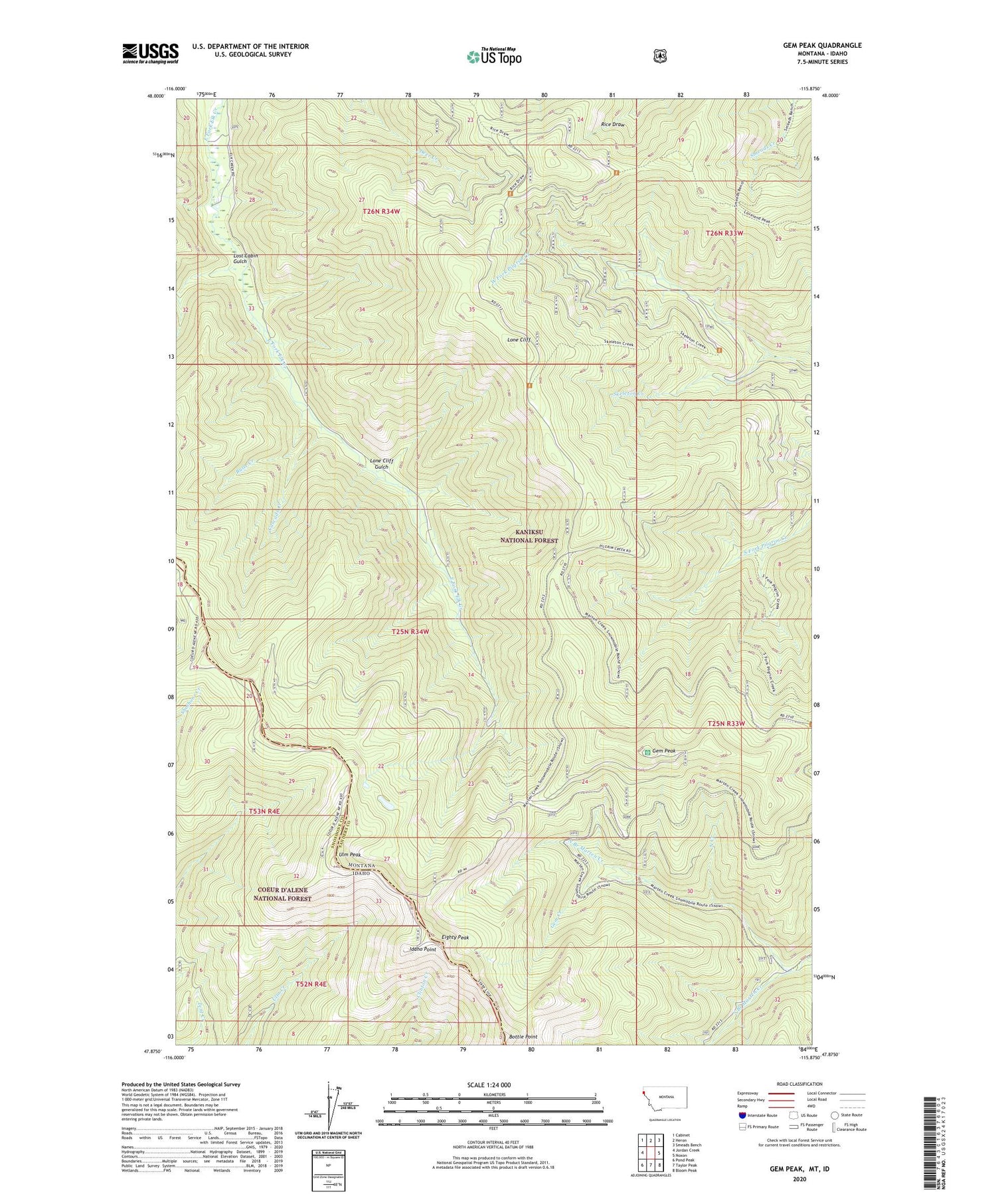 Gem Peak Montana US Topo Map Image