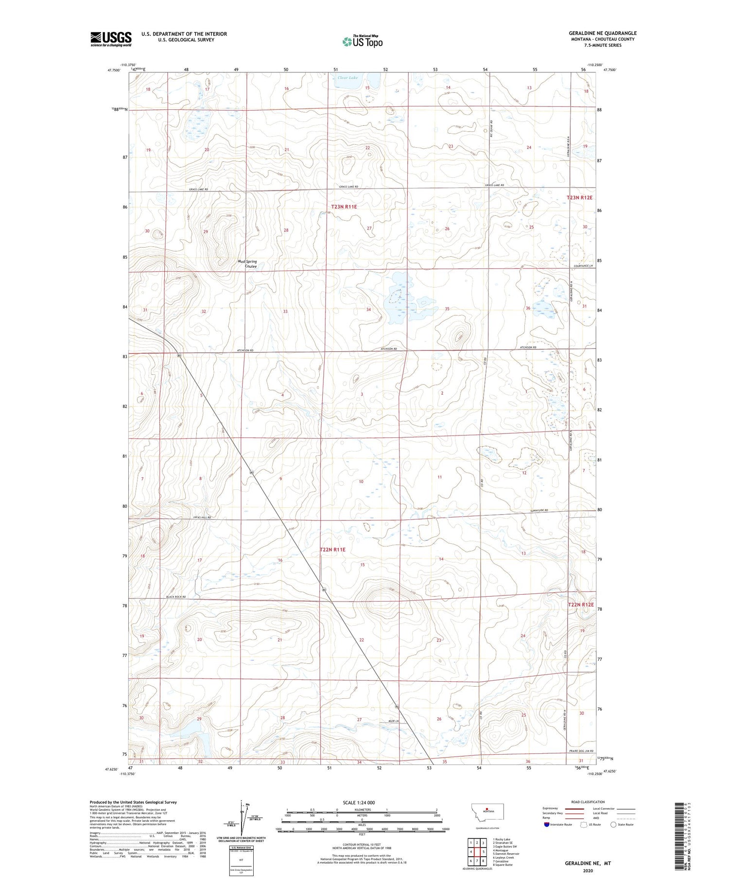 Geraldine NE Montana US Topo Map Image