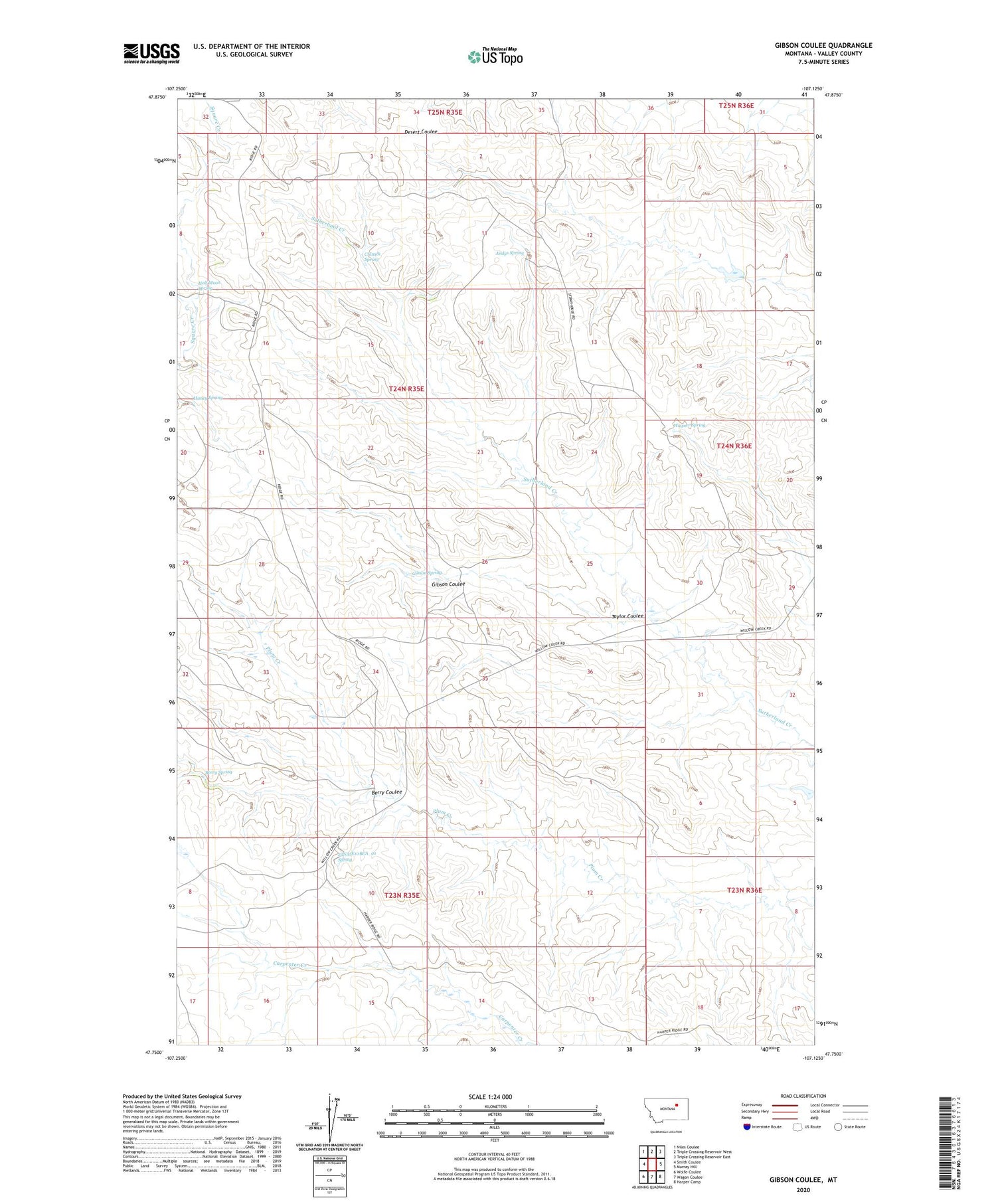 Gibson Coulee Montana US Topo Map Image