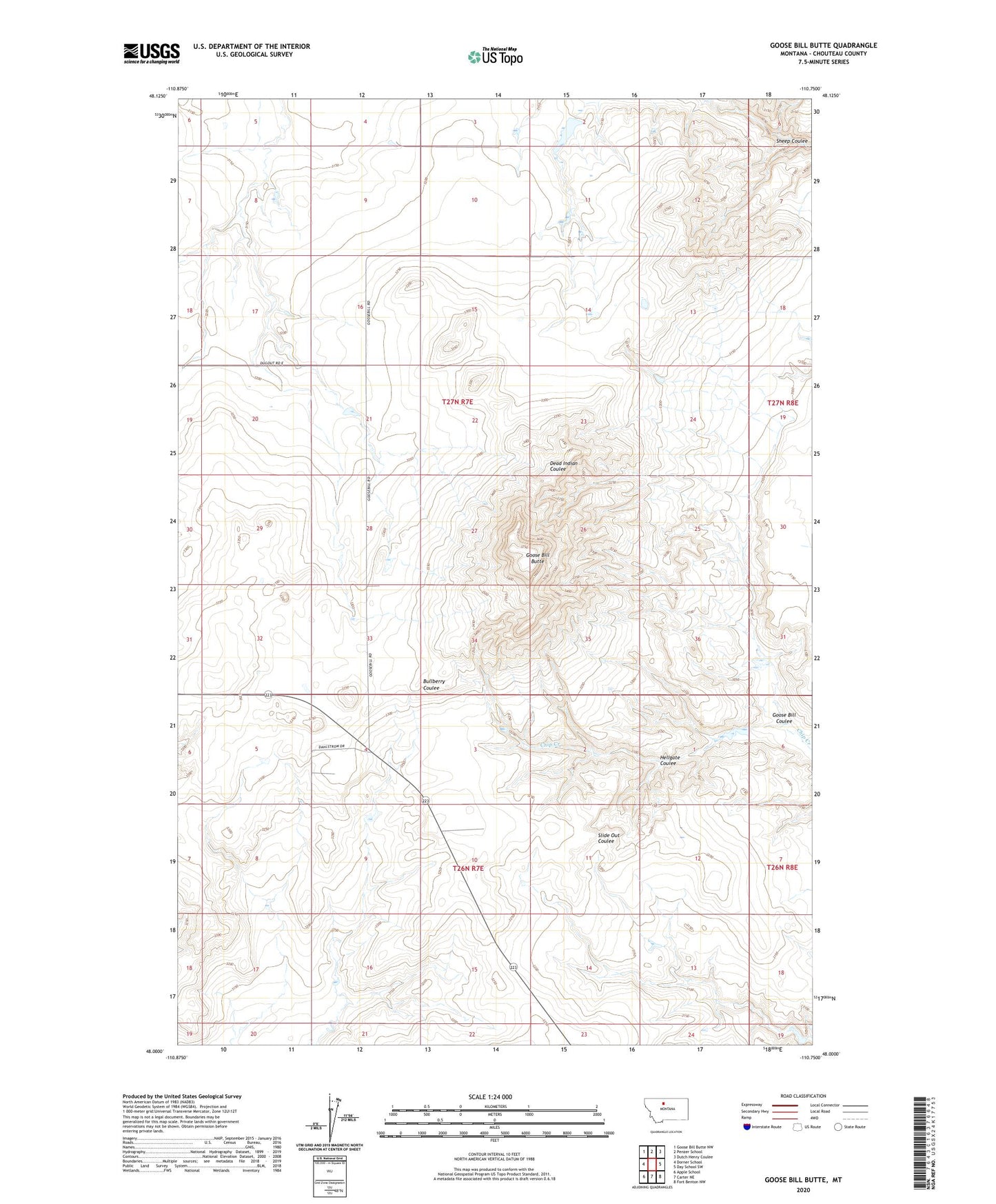 Goose Bill Butte Montana US Topo Map Image
