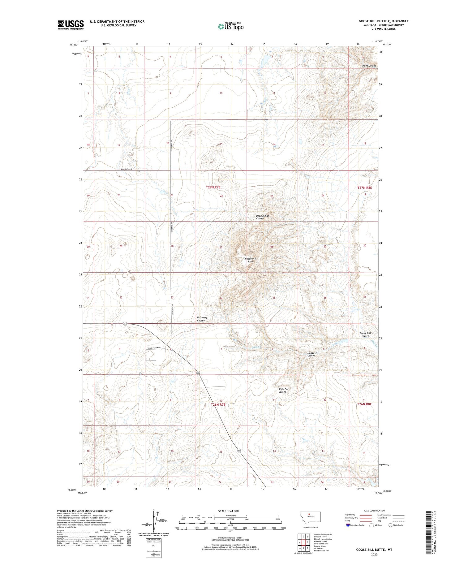 Goose Bill Butte Montana US Topo Map Image