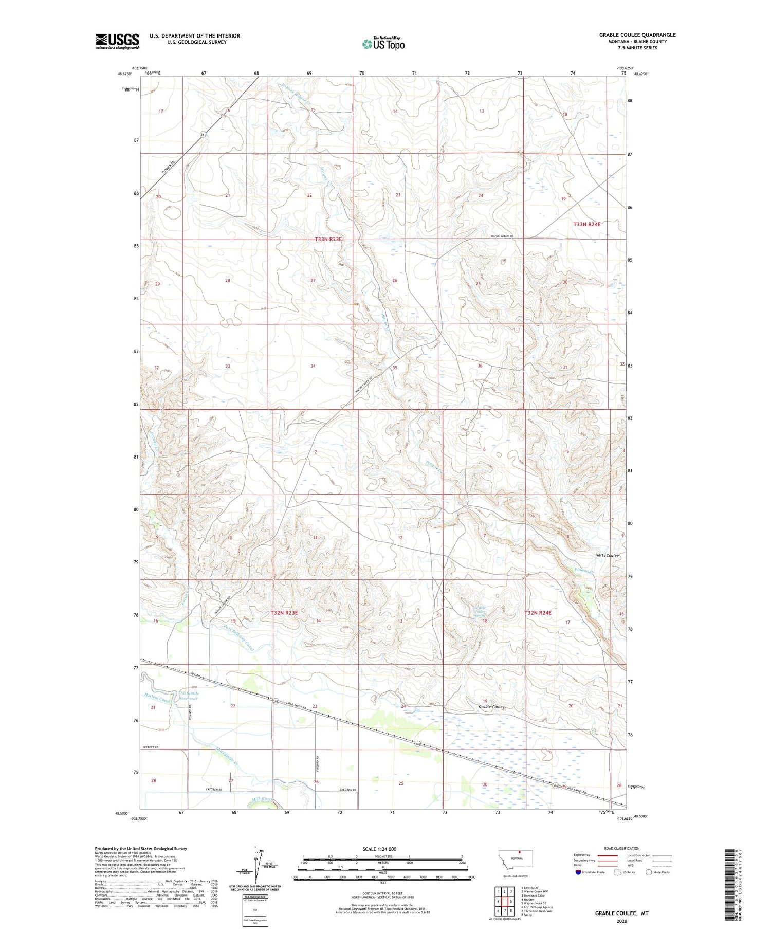 Grable Coulee Montana US Topo Map Image