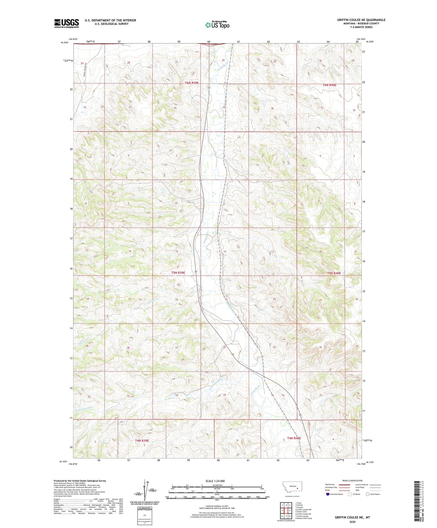 Griffin Coulee NE Montana US Topo Map Image