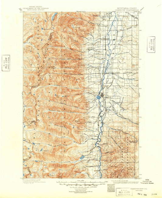 Historic 1901 Hamilton Montana 30'x30' Topo Map Image
