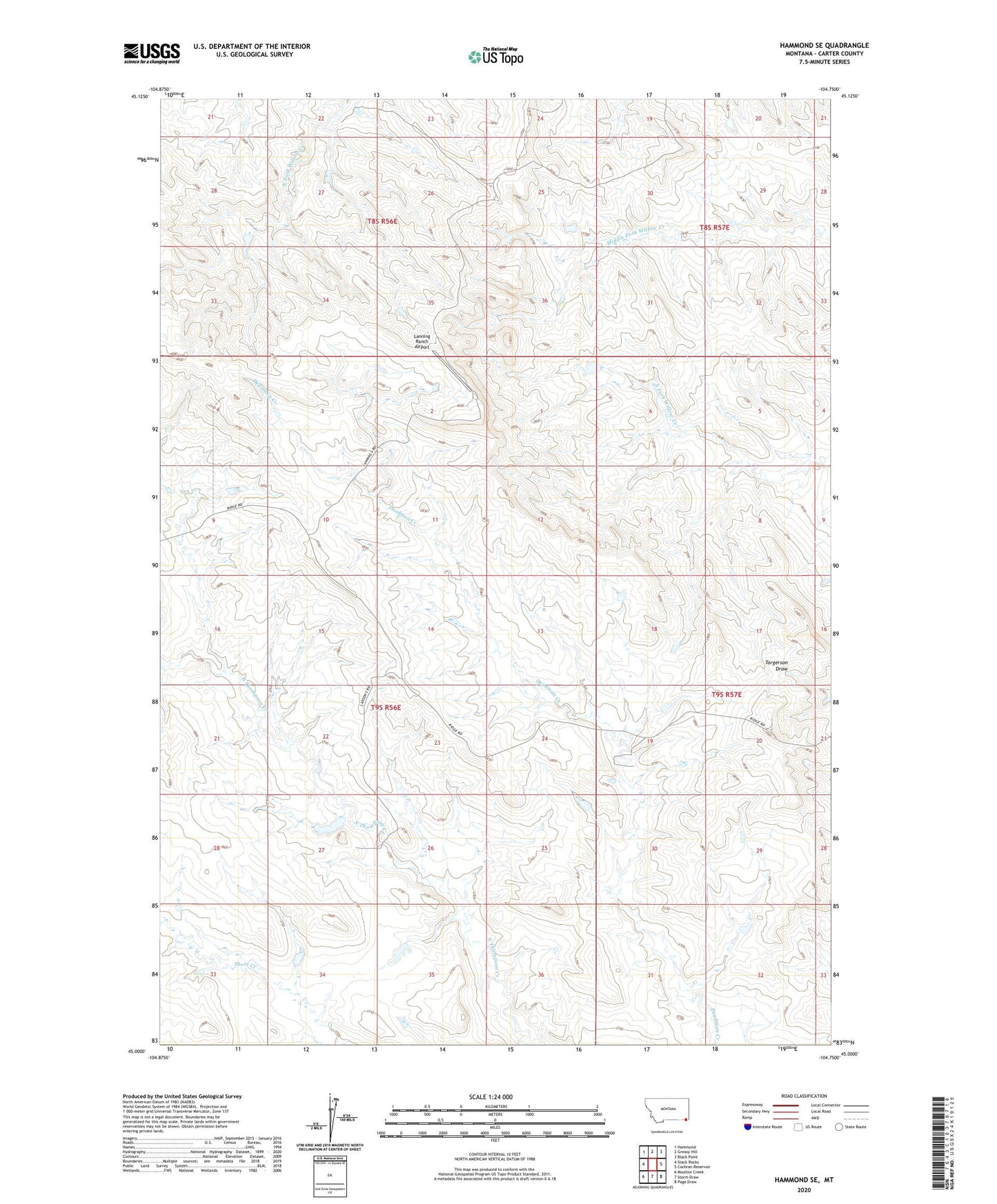 Hammond SE Montana US Topo Map Image