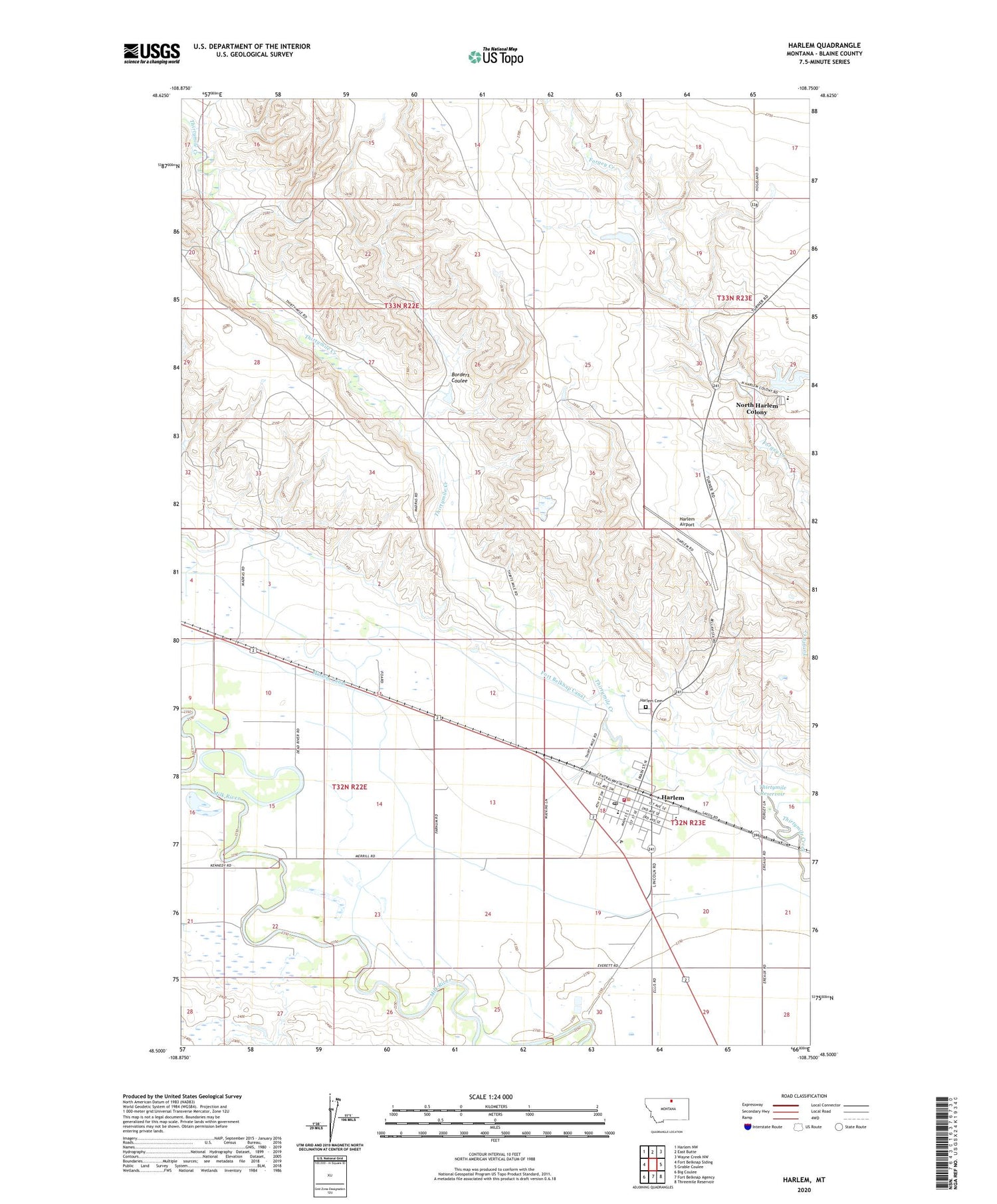 Harlem Montana US Topo Map Image