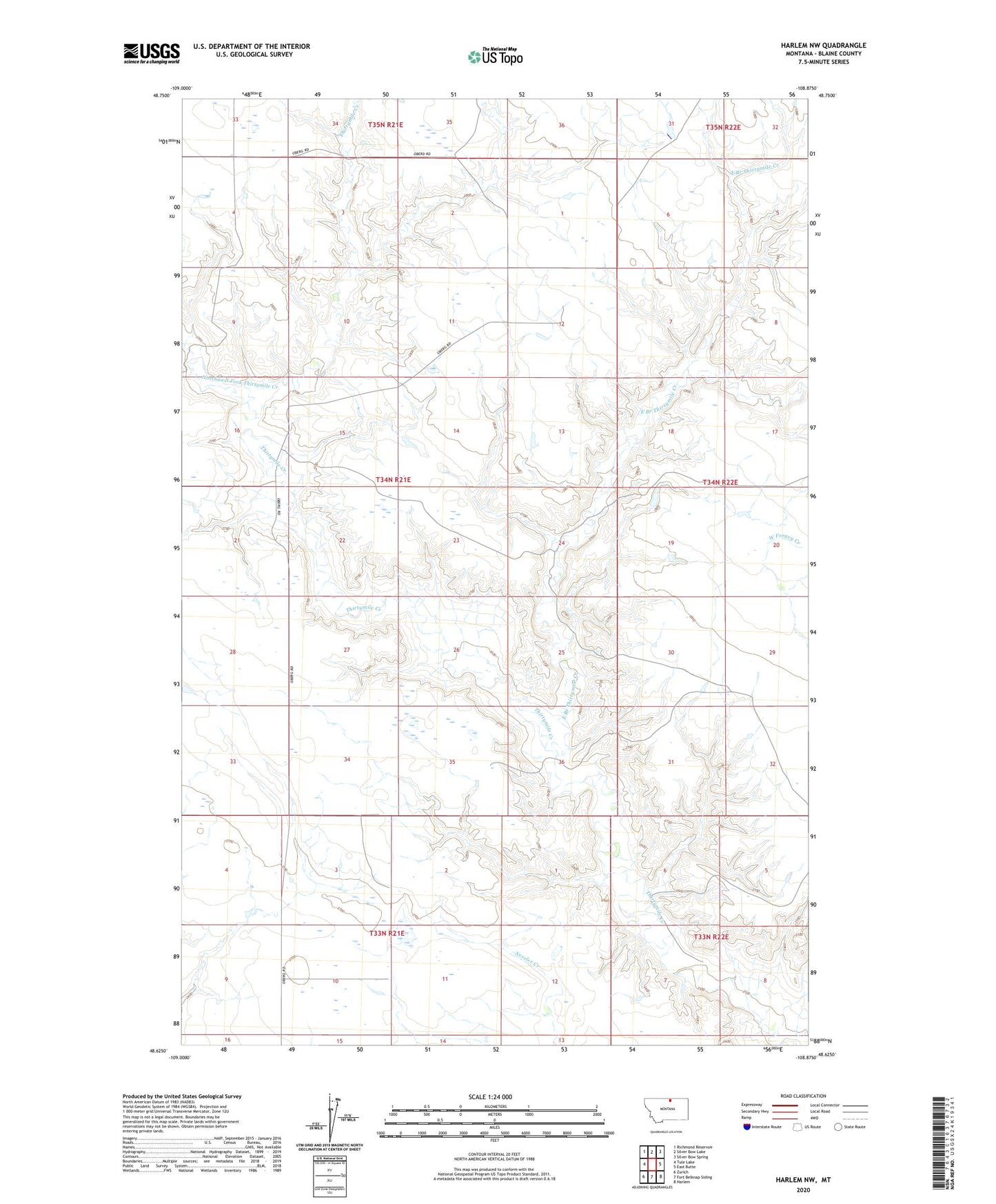 Harlem NW Montana US Topo Map Image