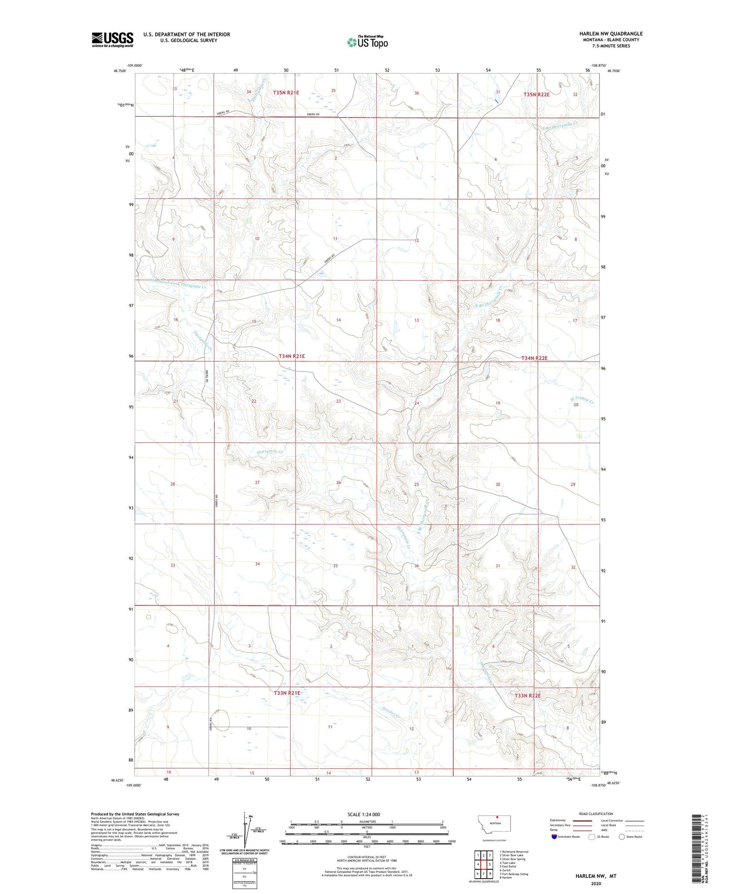 Harlem NW Montana US Topo Map Image