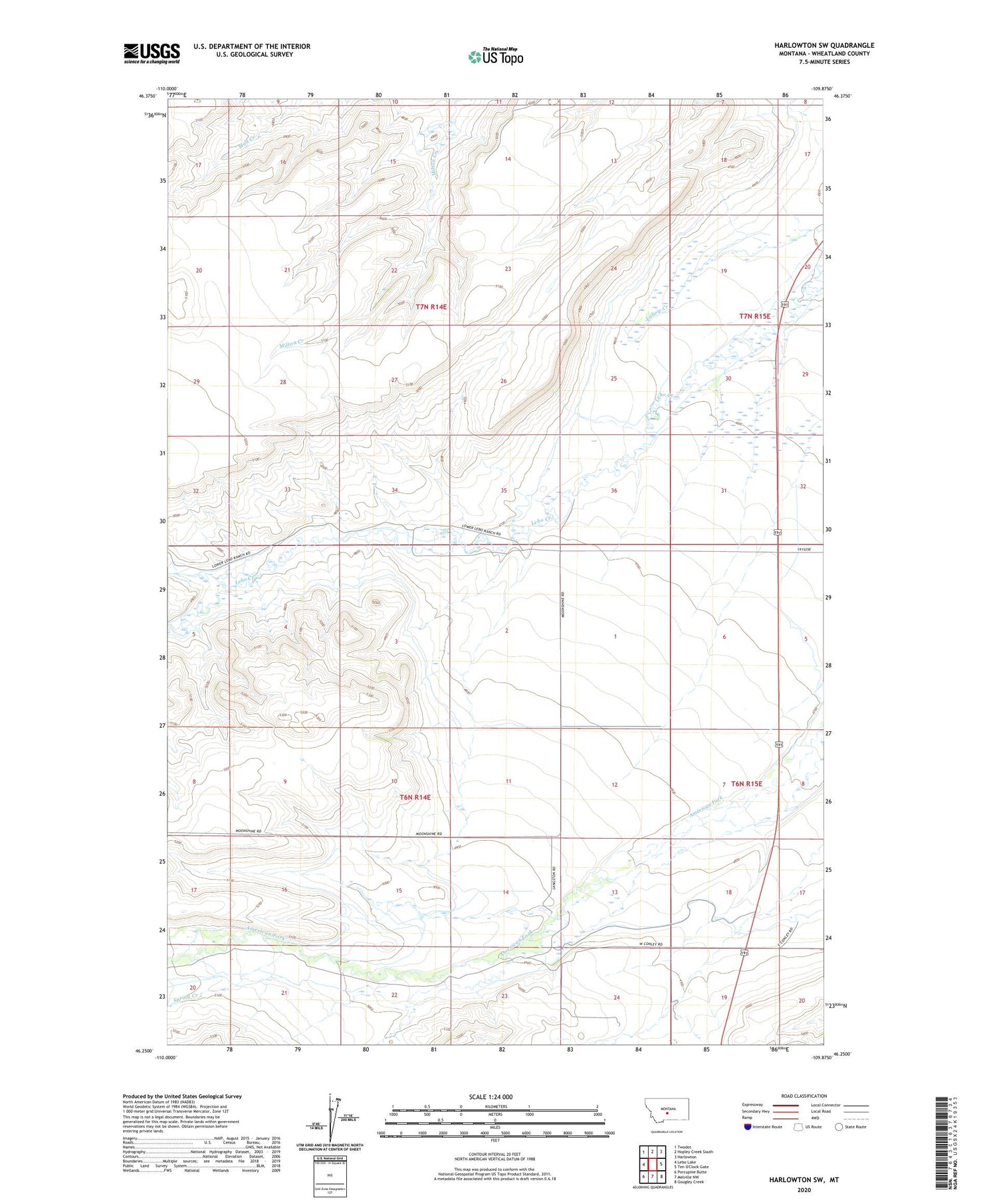 Harlowton SW Montana US Topo Map Image