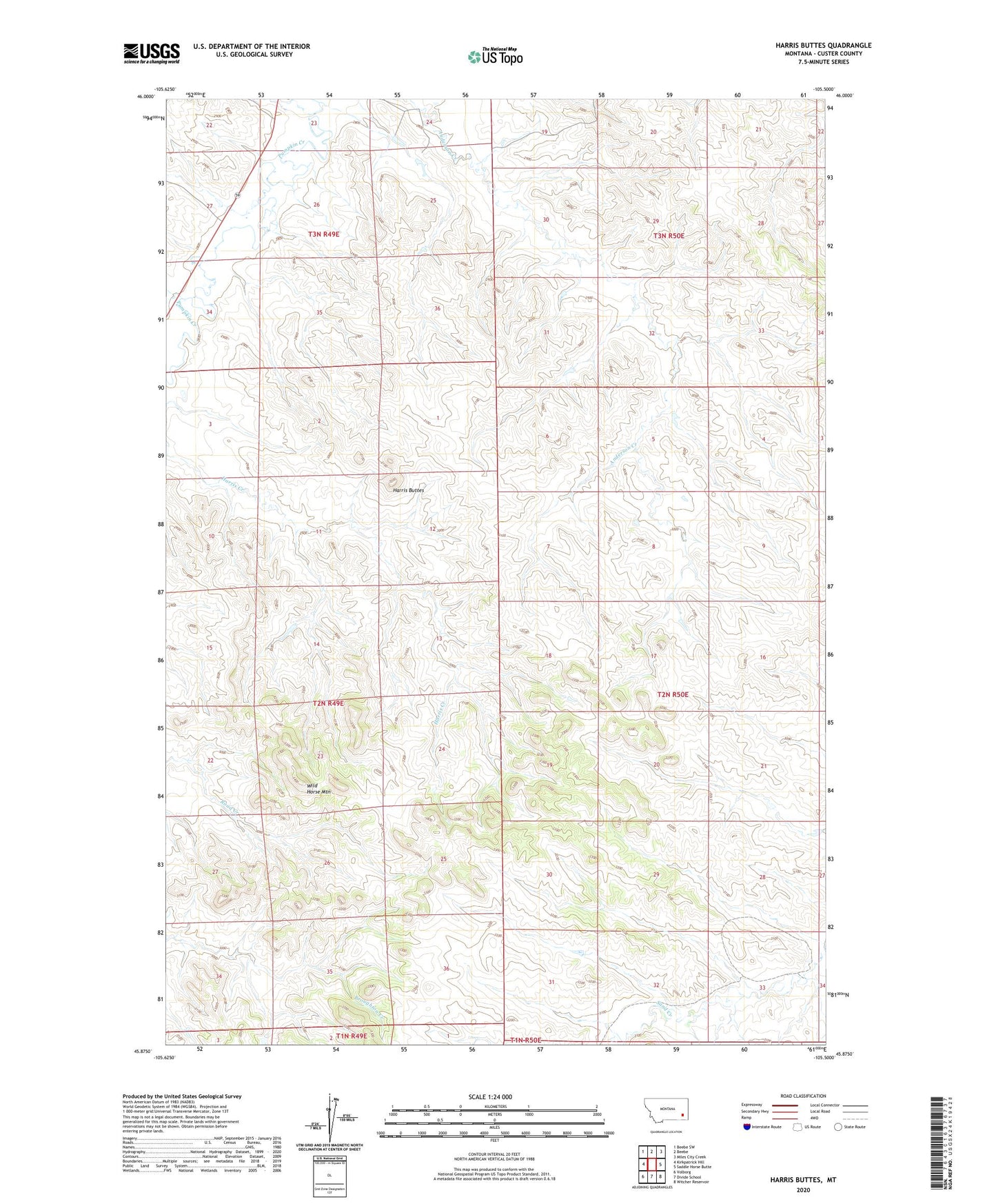Harris Buttes Montana US Topo Map Image