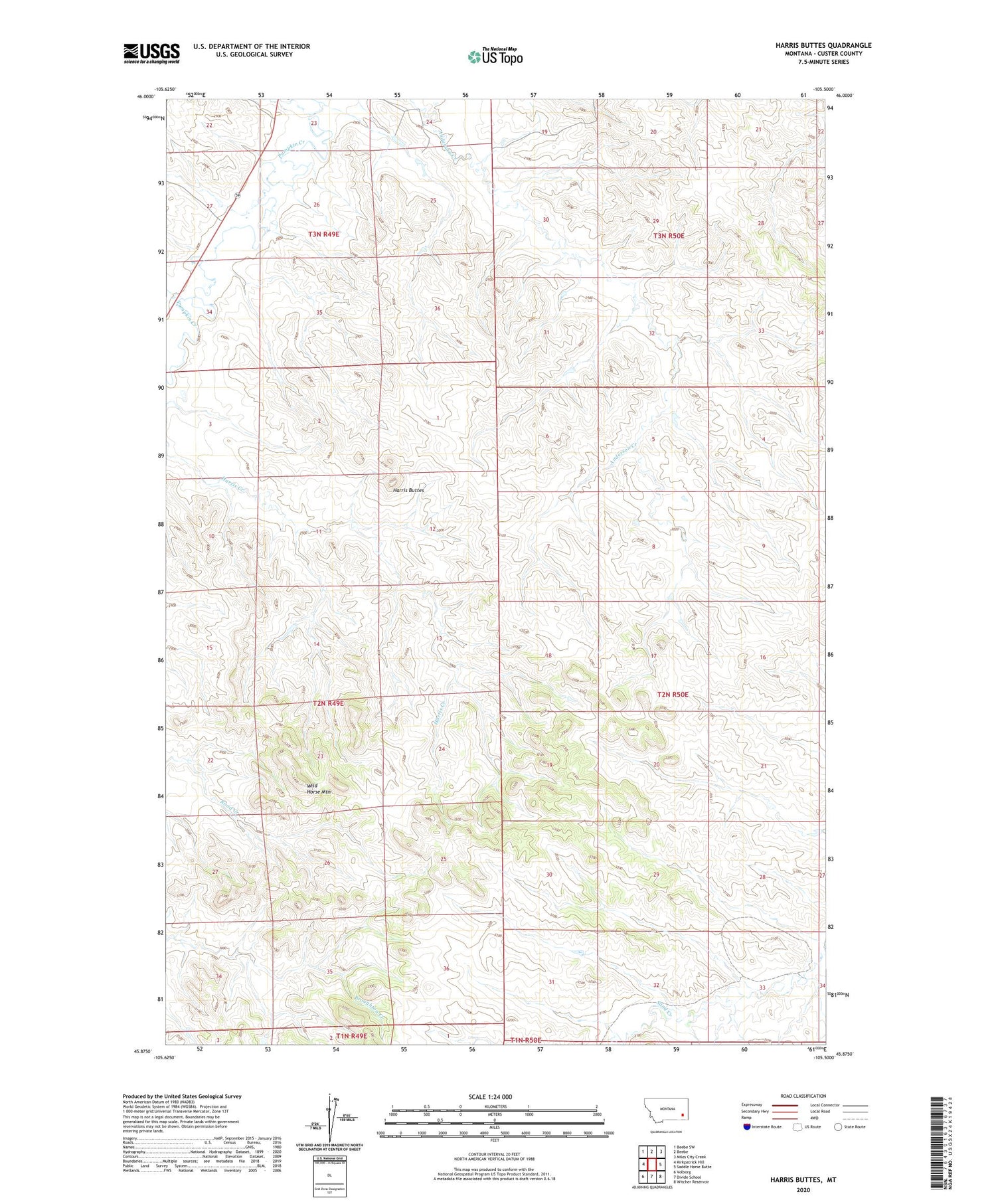 Harris Buttes Montana US Topo Map Image