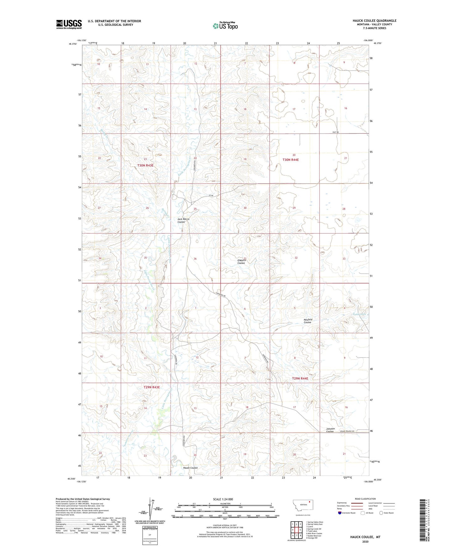 Hauck Coulee Montana US Topo Map Image