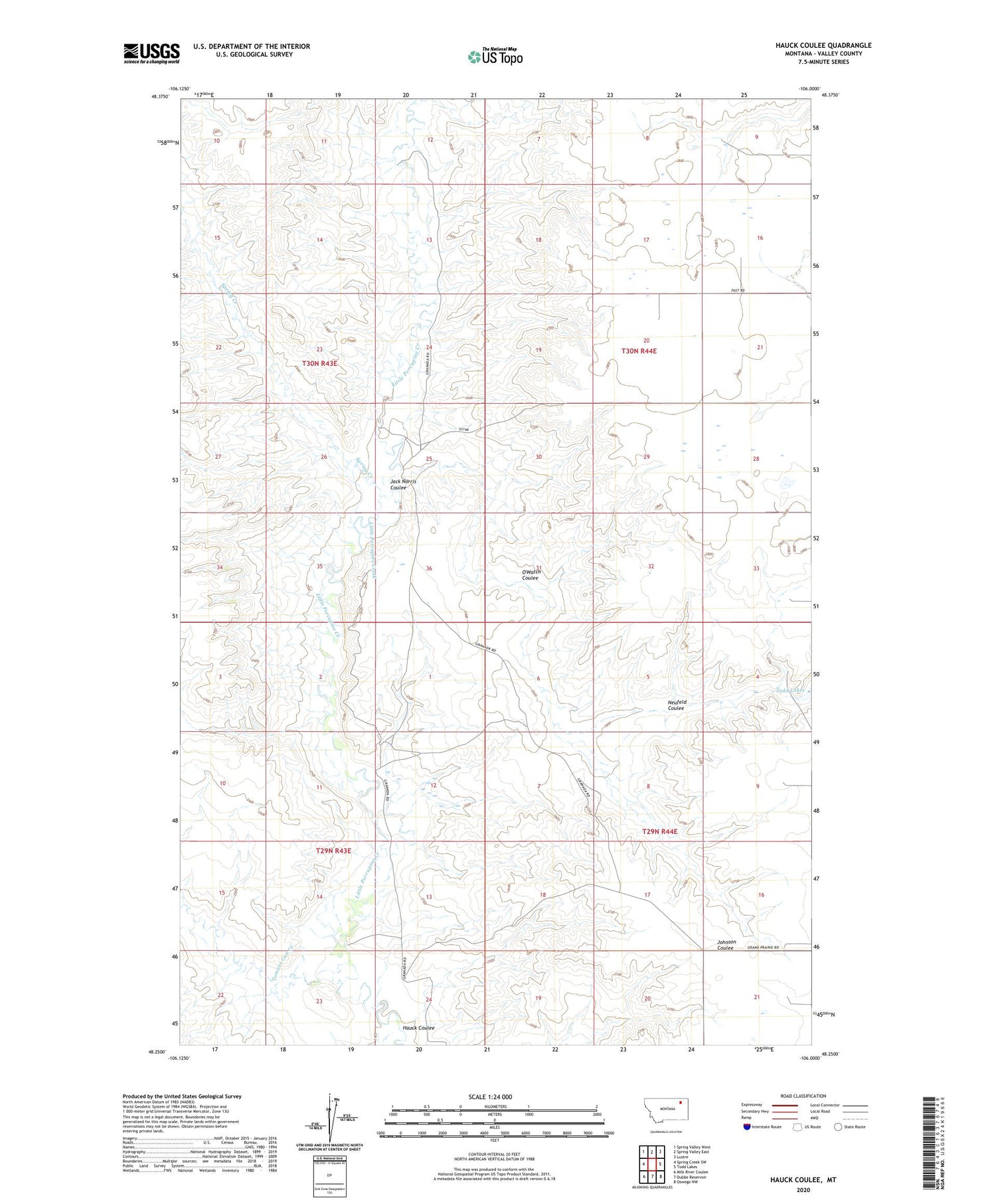 Hauck Coulee Montana US Topo Map Image