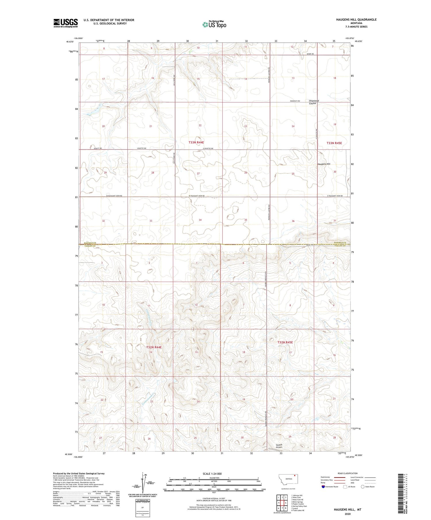 Haugens Hill Montana US Topo Map Image