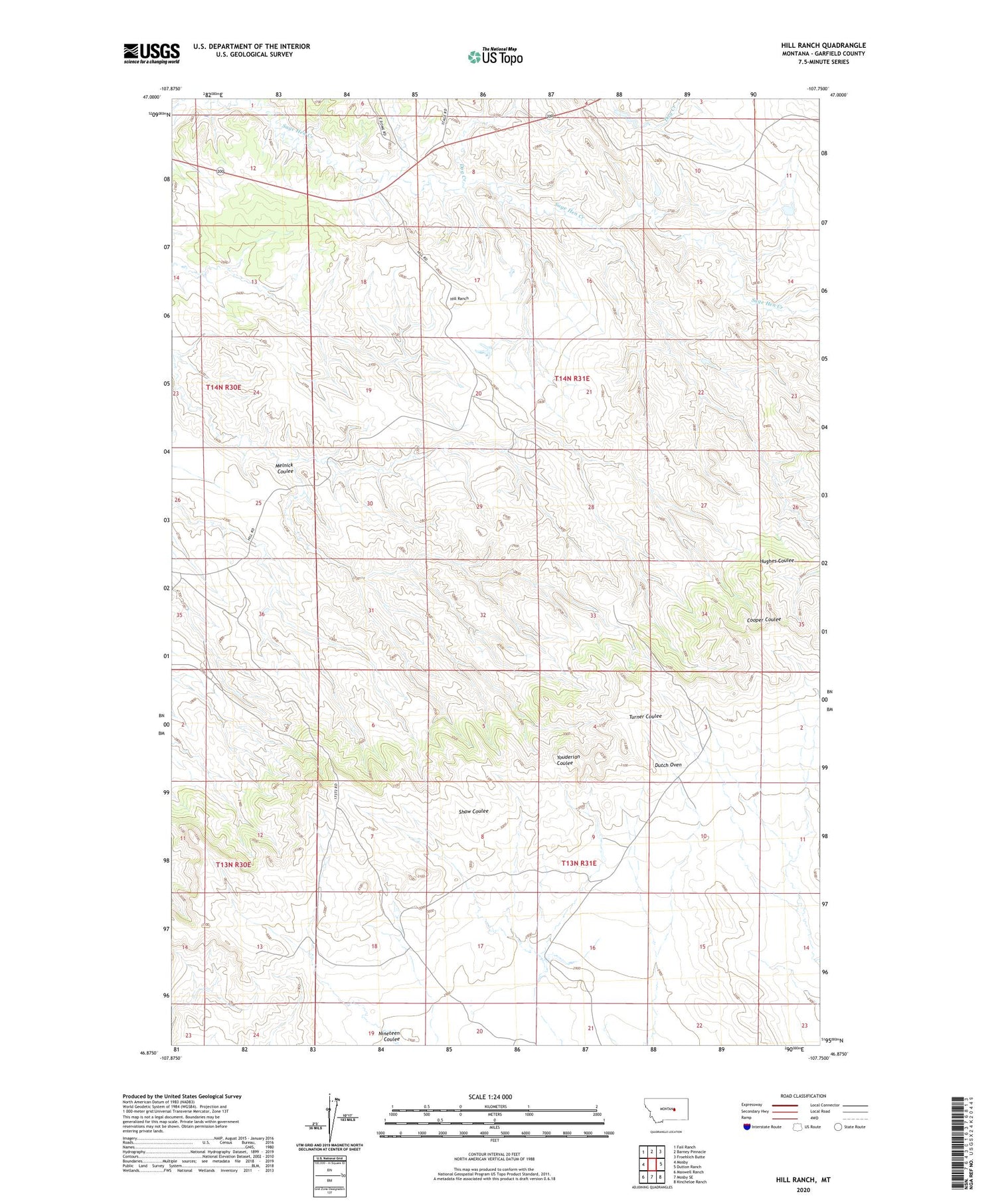 Hill Ranch Montana US Topo Map Image