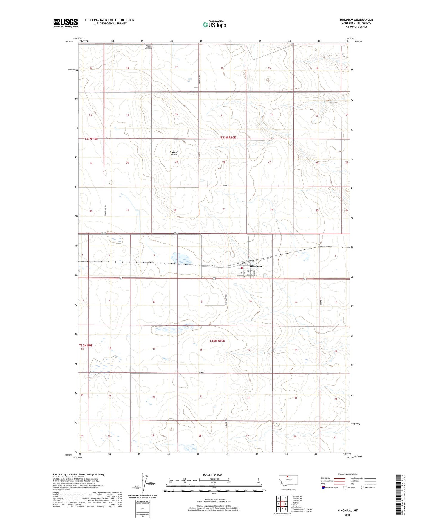 Hingham Montana US Topo Map Image