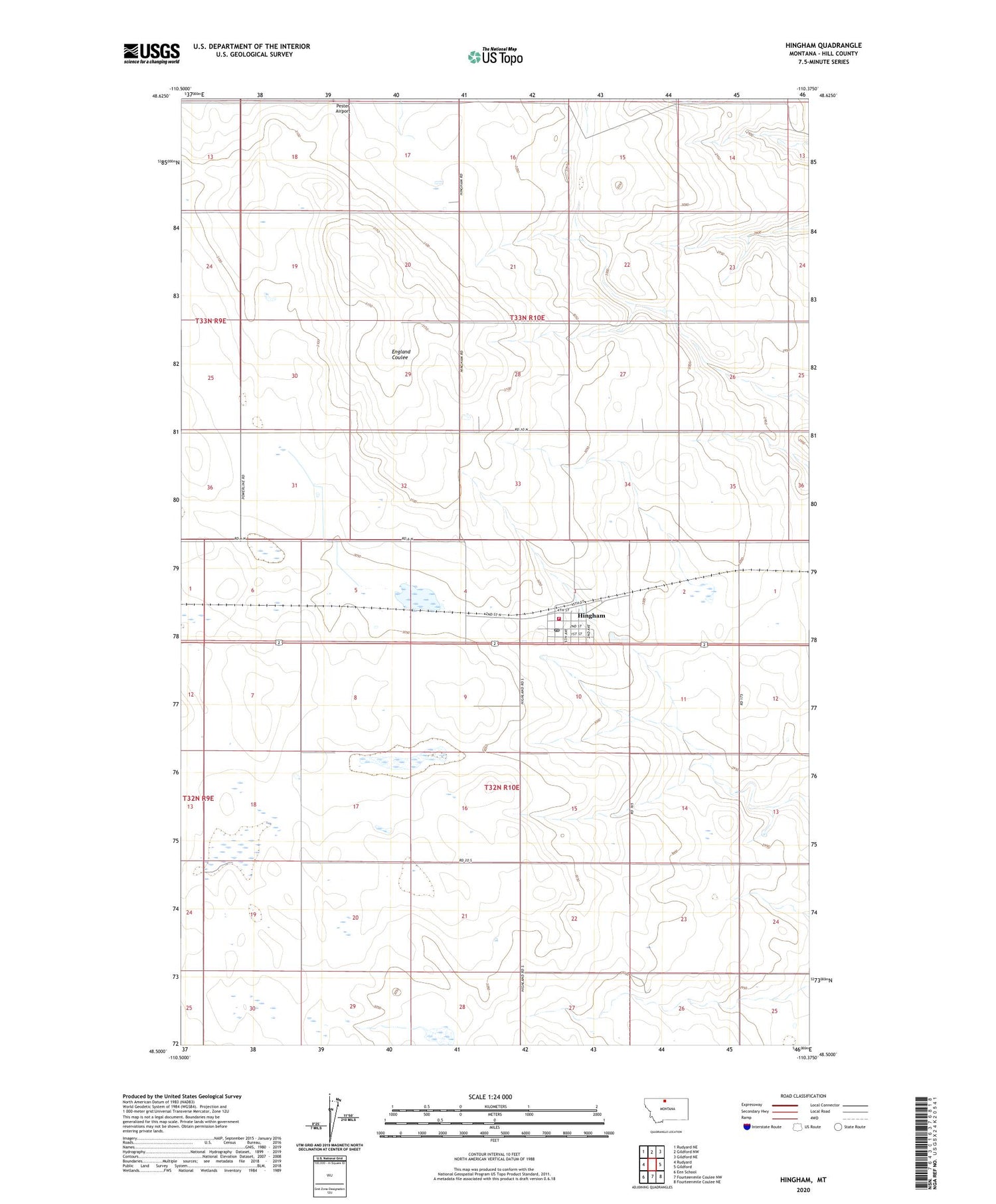 Hingham Montana US Topo Map Image