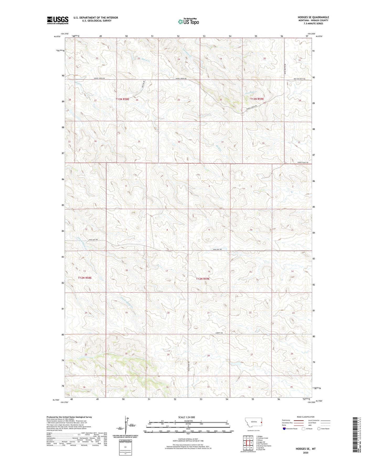 Hodges SE Montana US Topo Map Image
