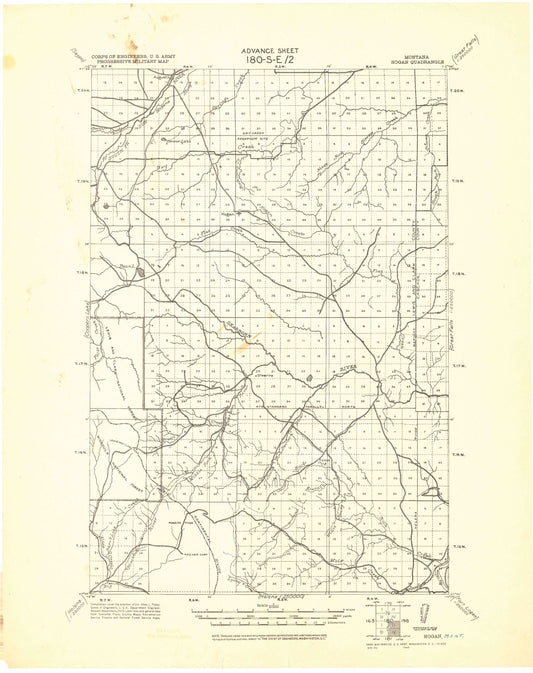 Historic 1943 Hogan Montana 30'x30' Topo Map Image