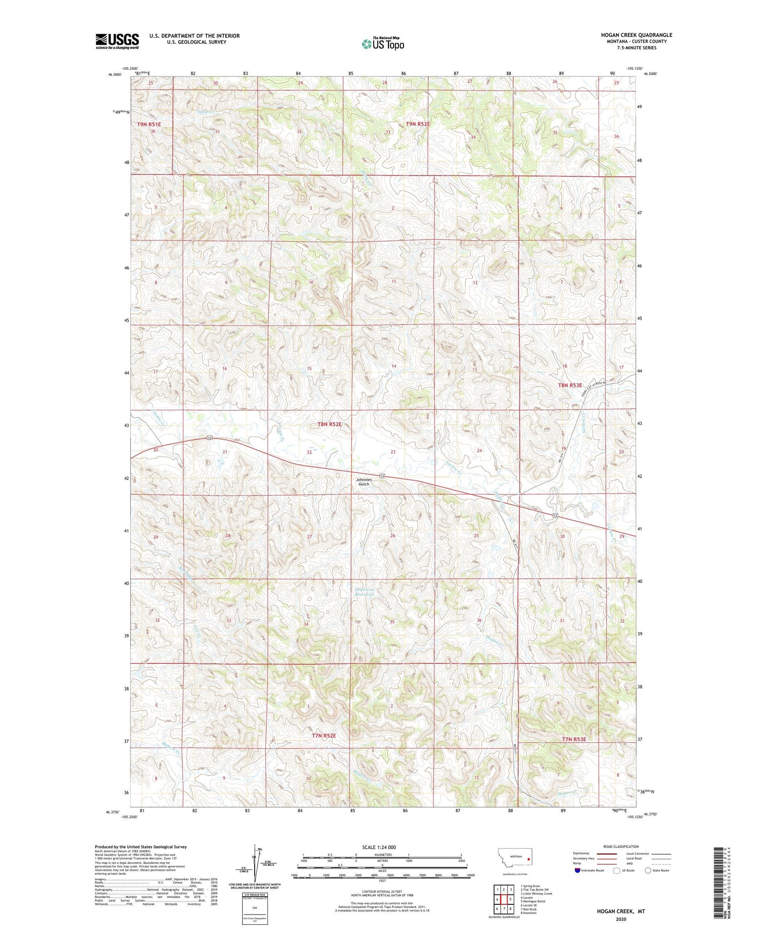 Hogan Creek Montana US Topo Map Image
