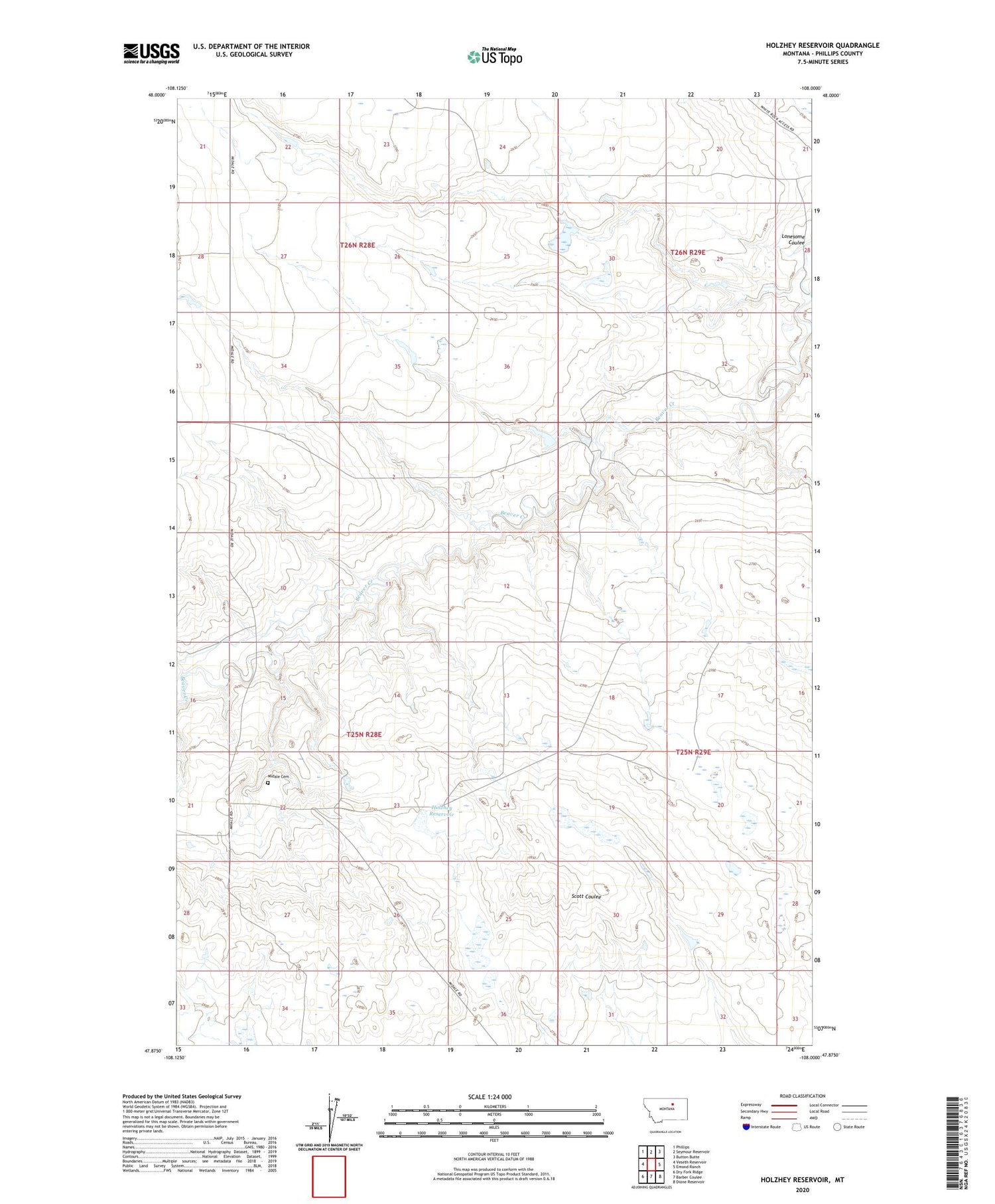 Holzhey Reservoir Montana US Topo Map Image
